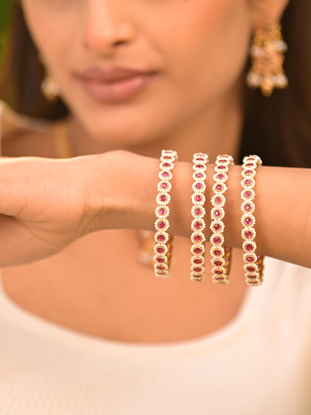 Shubhra Temple Pearl Bangles