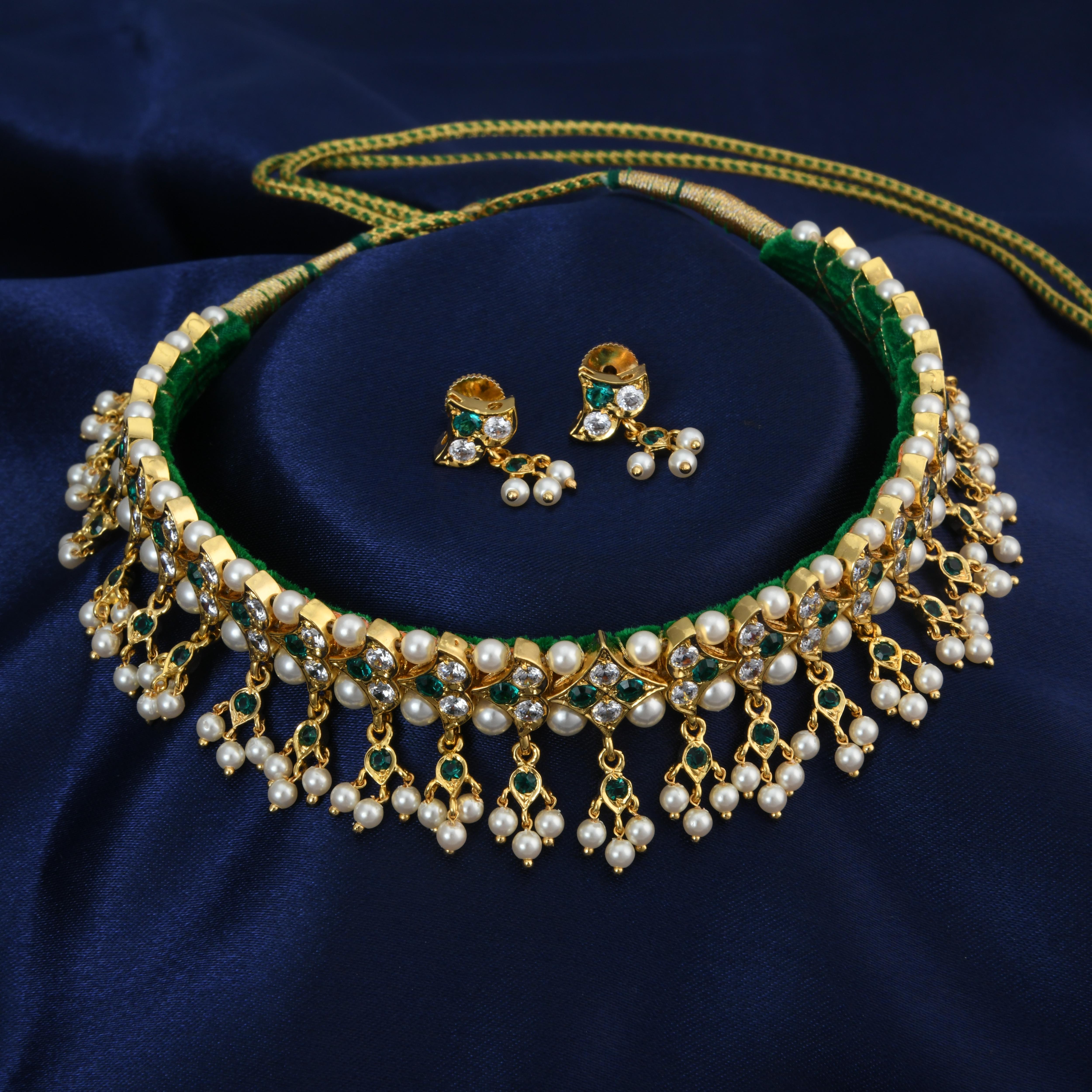 Belpan Green Stone Choker Chinchpeti Set