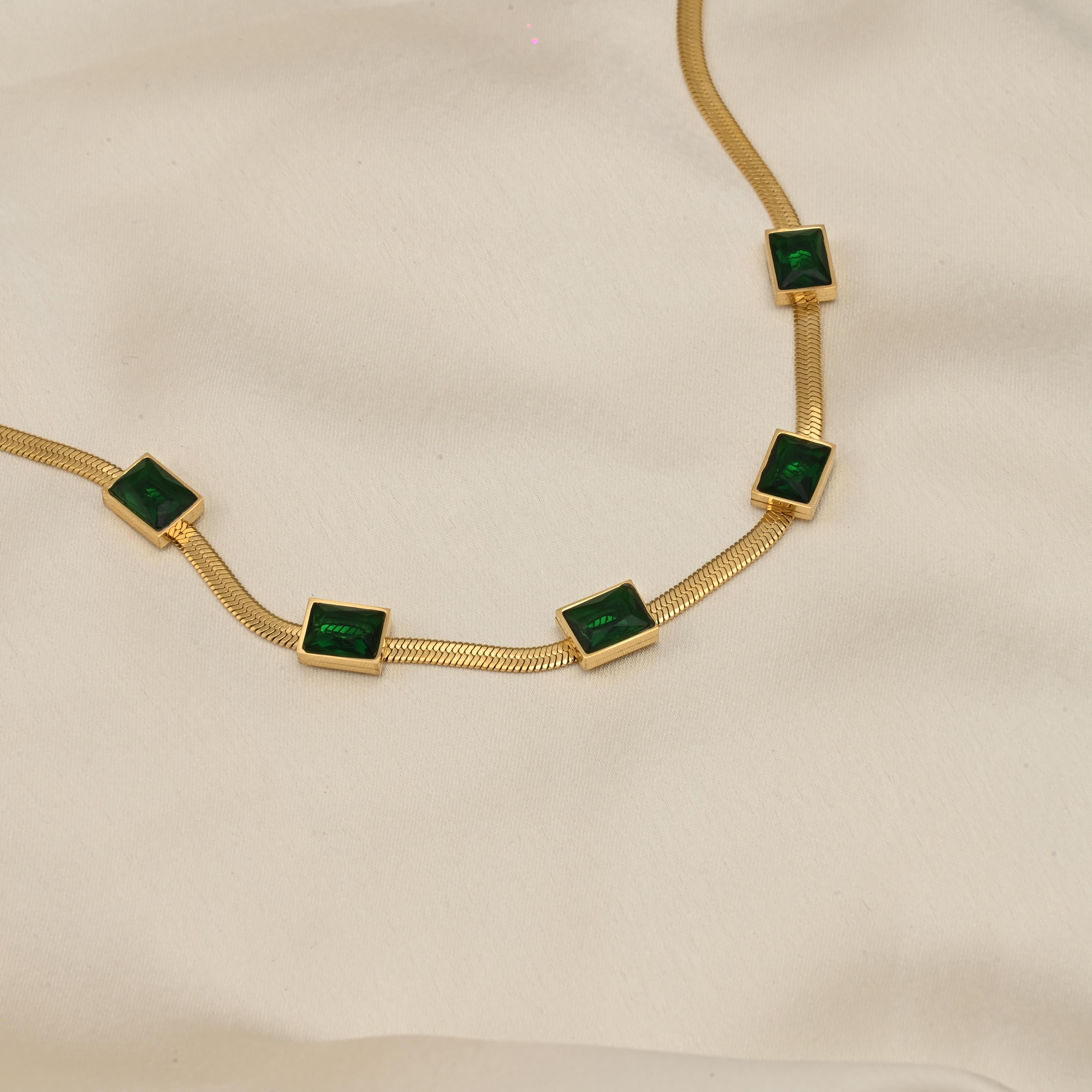 Square Cut Emerald Chain Necklace, Cleo