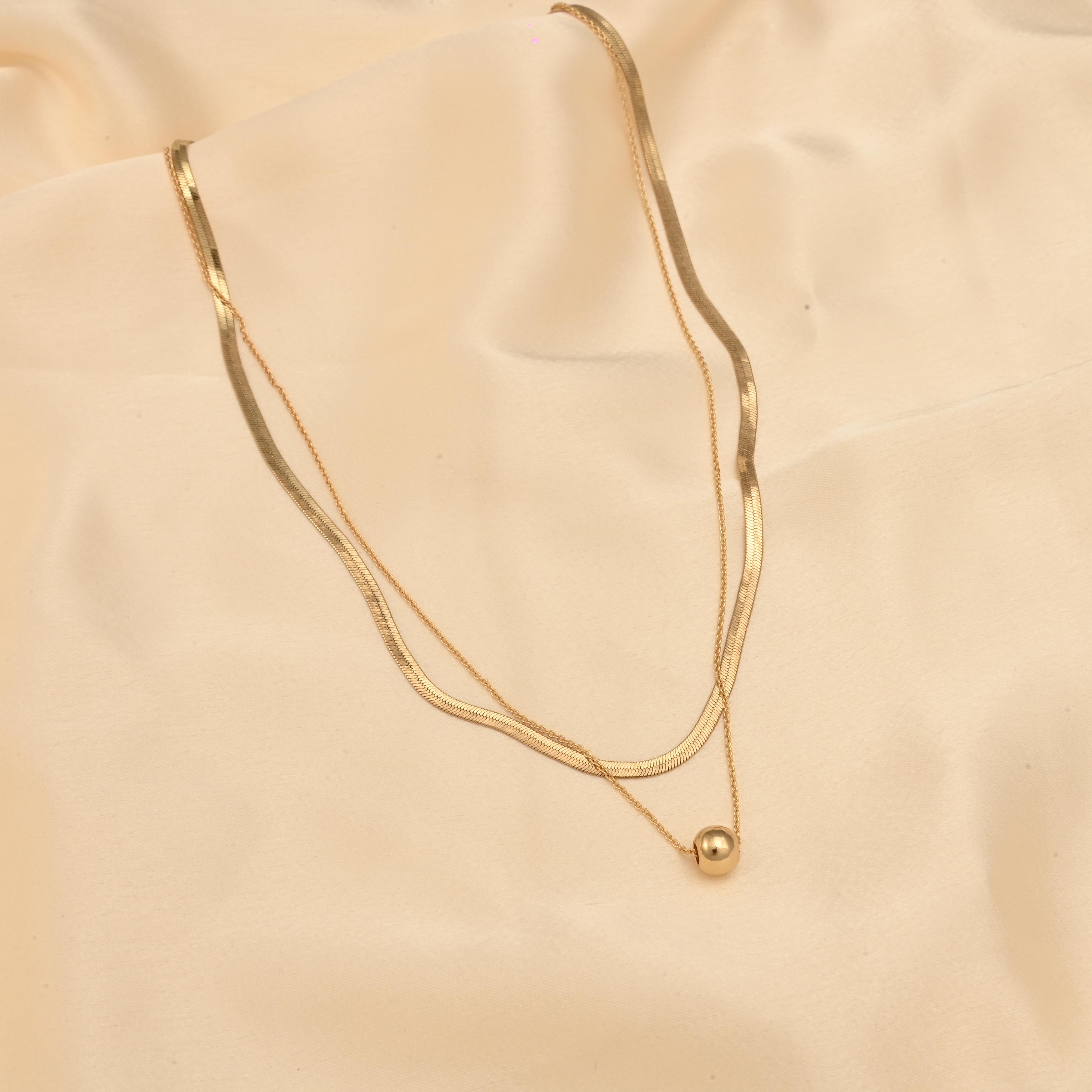 Layered Gold Bead Pendant Snake Chain