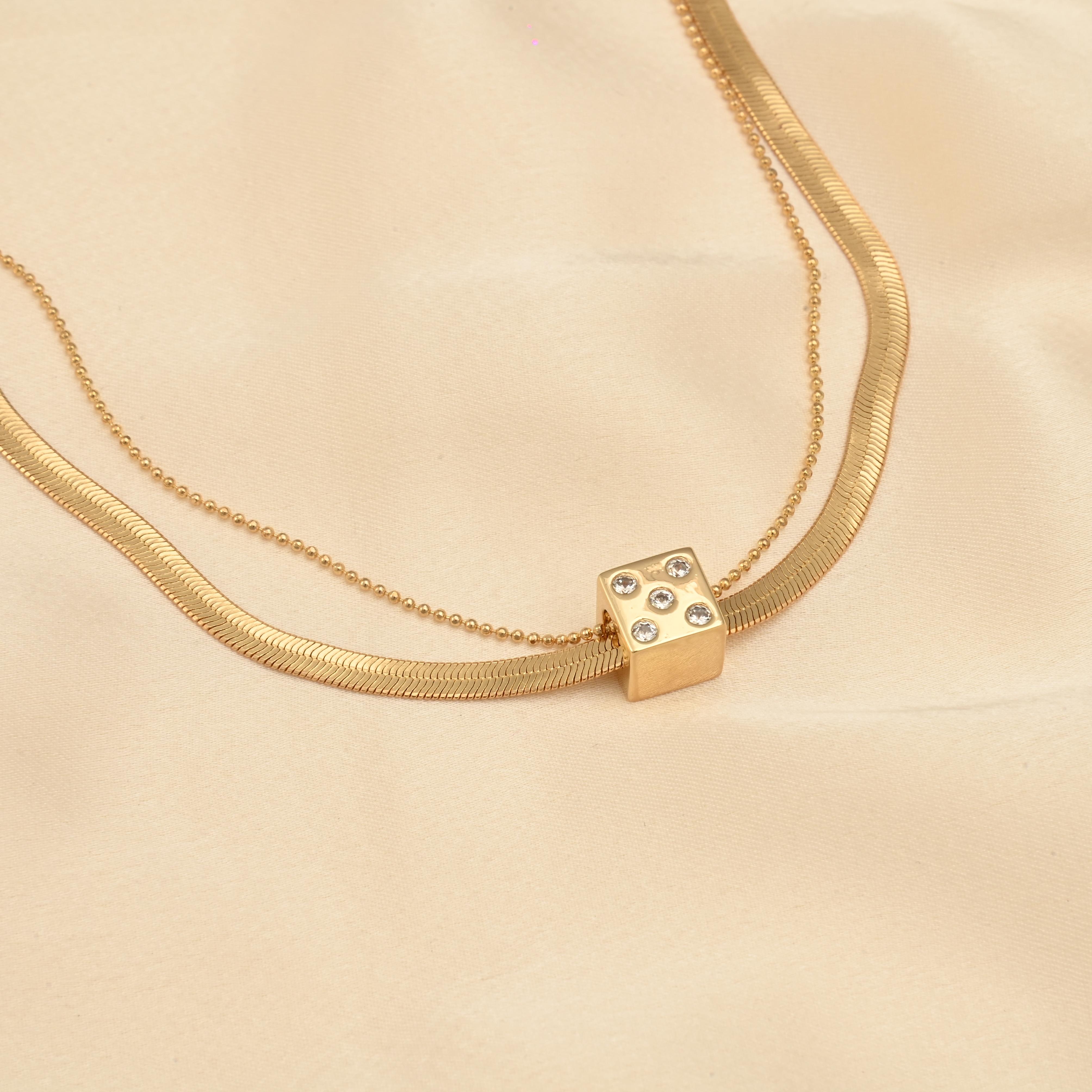 Dice Pendant Snake Chain Necklace