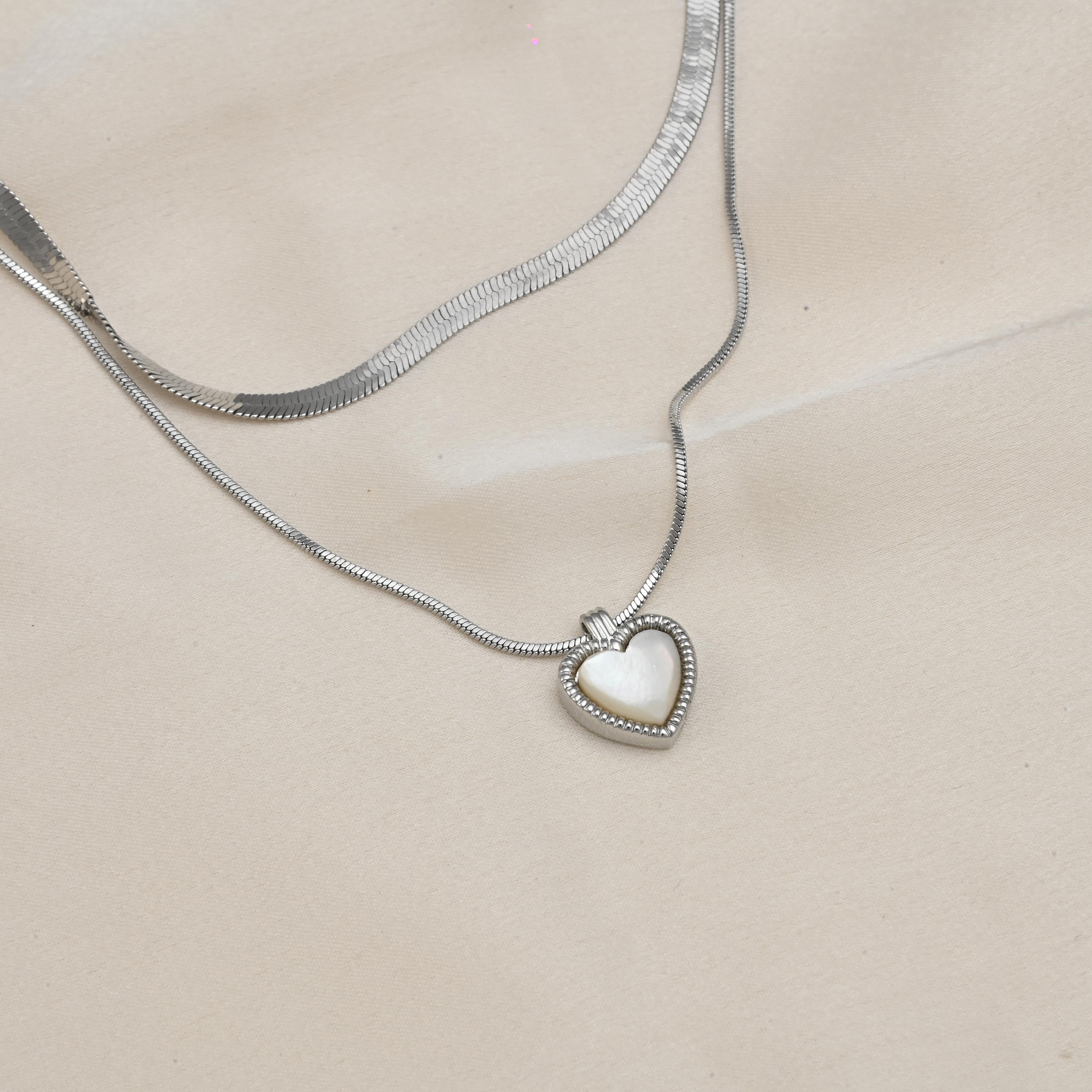 Mother Of Pearl Heart Necklace – Silver