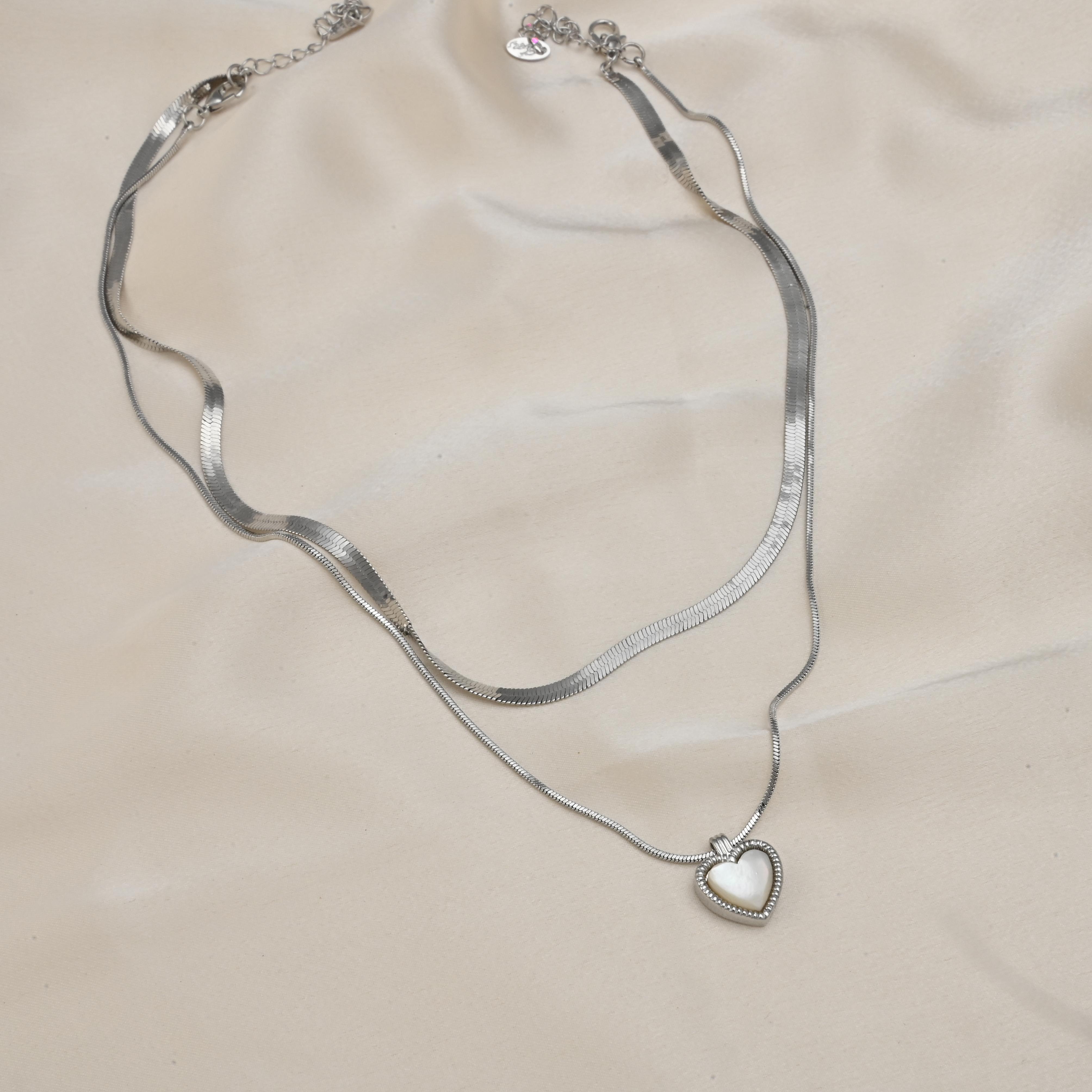 Mother Of Pearl Heart Necklace – Silver