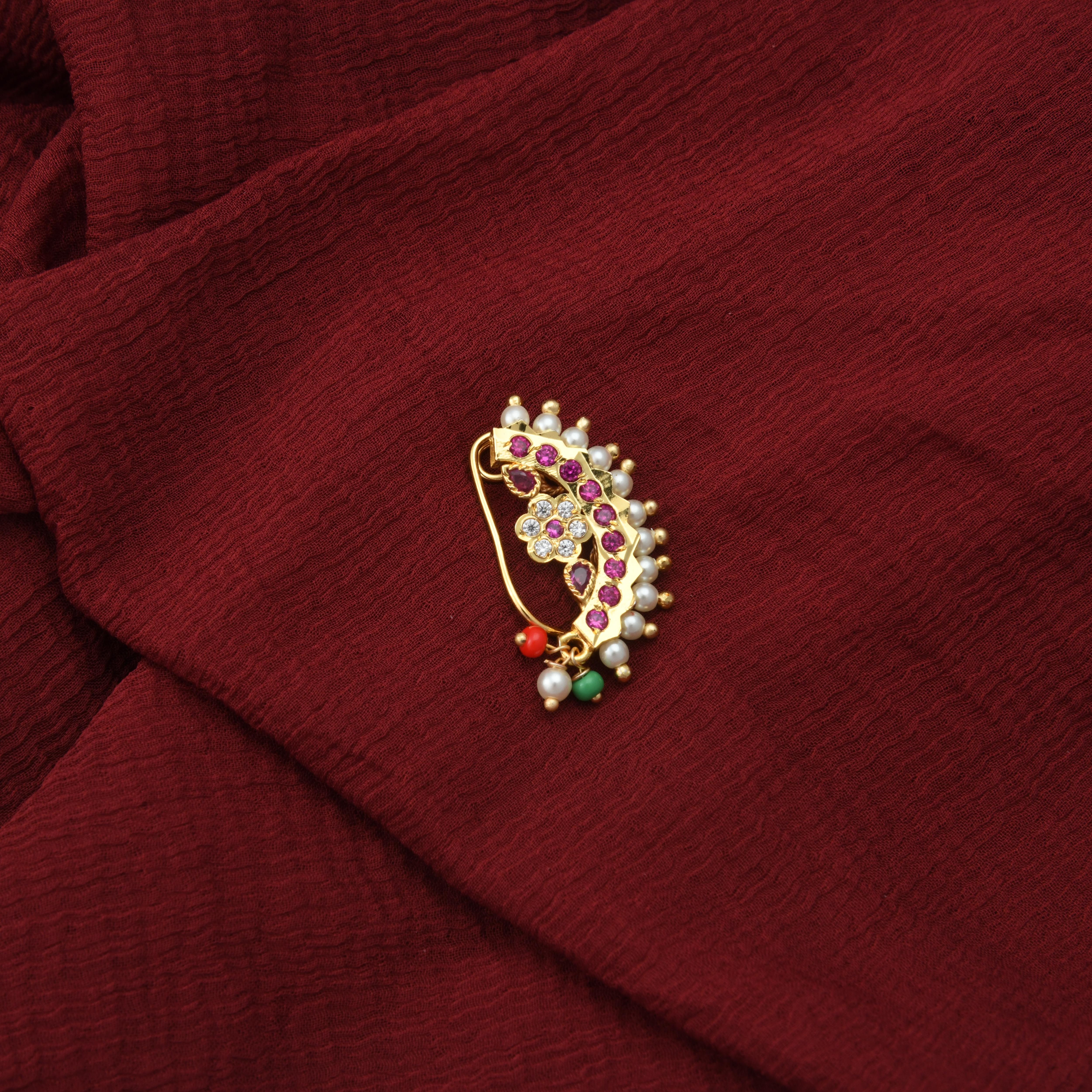 Pink Stone With Pearls Nath