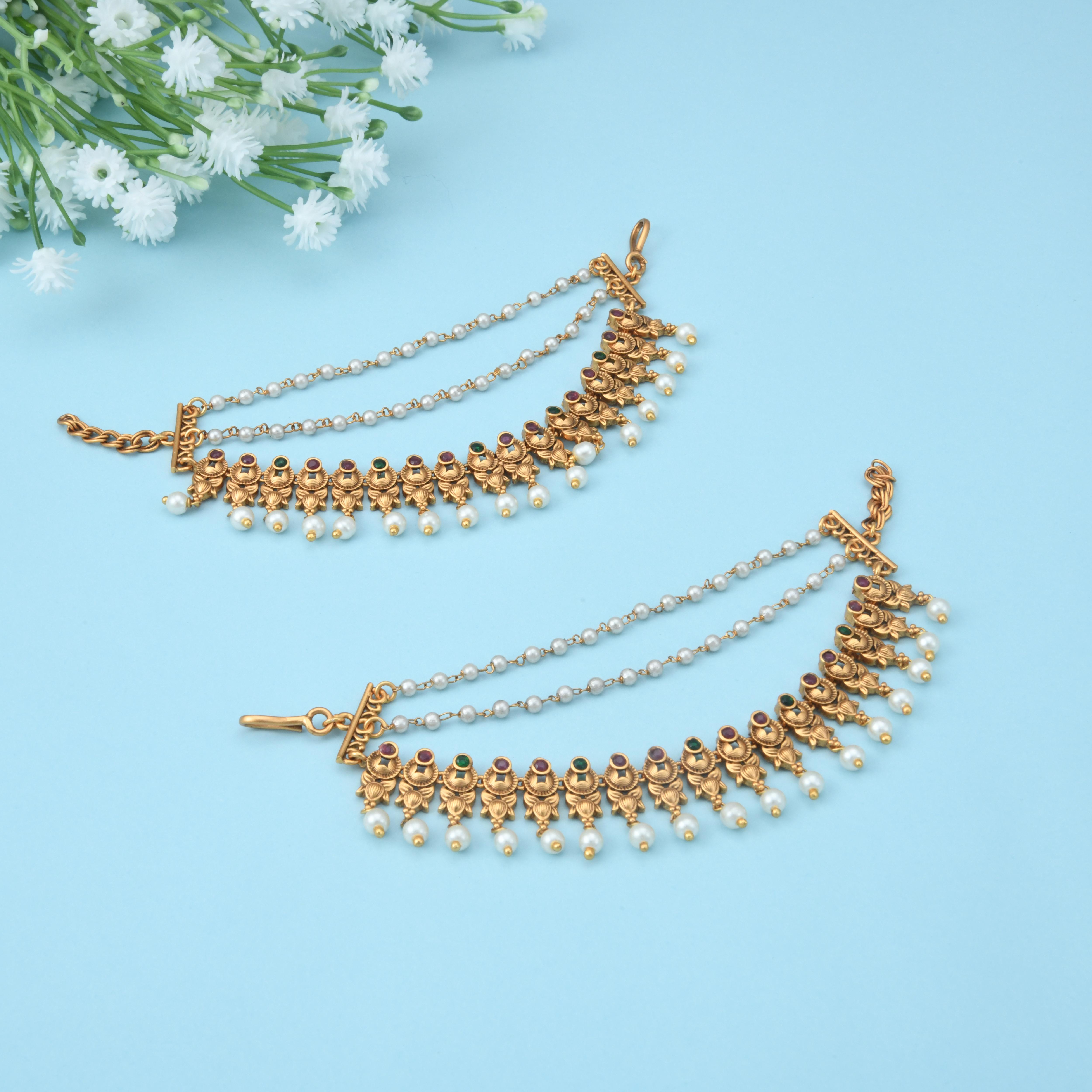 Urvija Pearl Temple Ear Chain