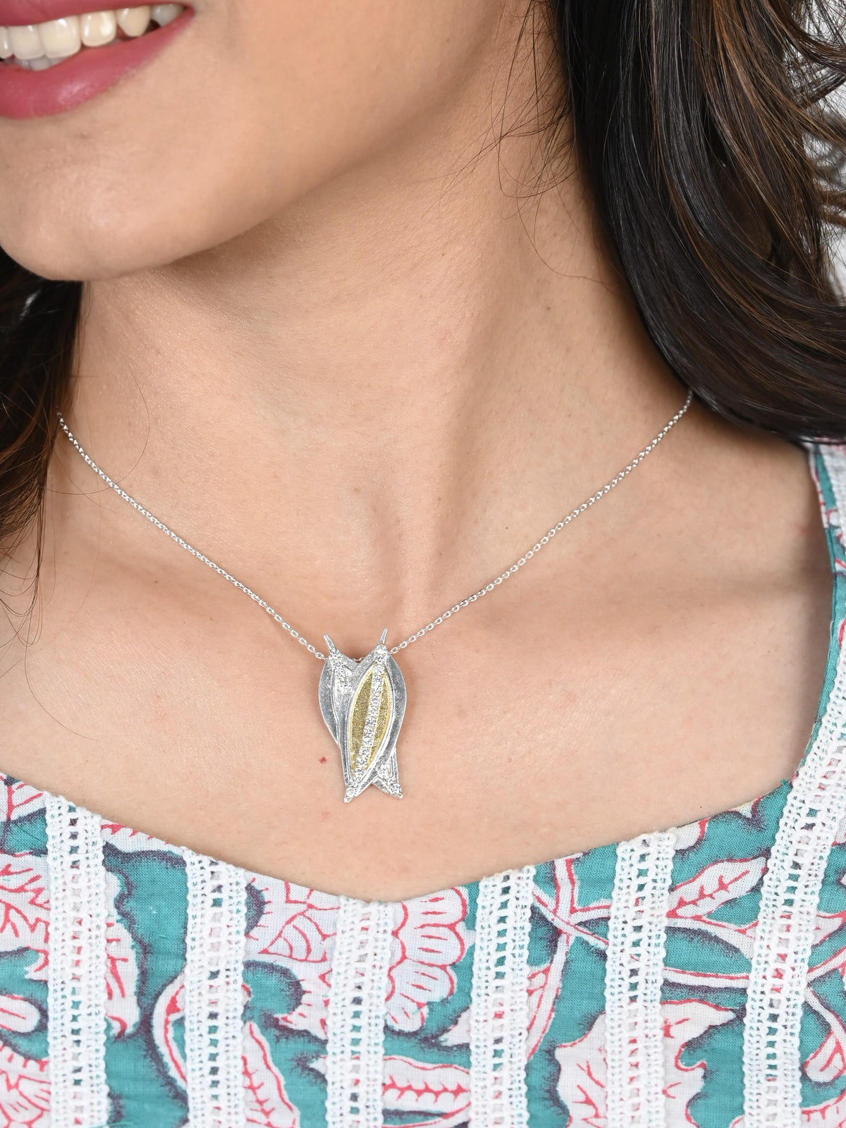 Bay Leaf Gold+Silver Spice Pendant Necklace