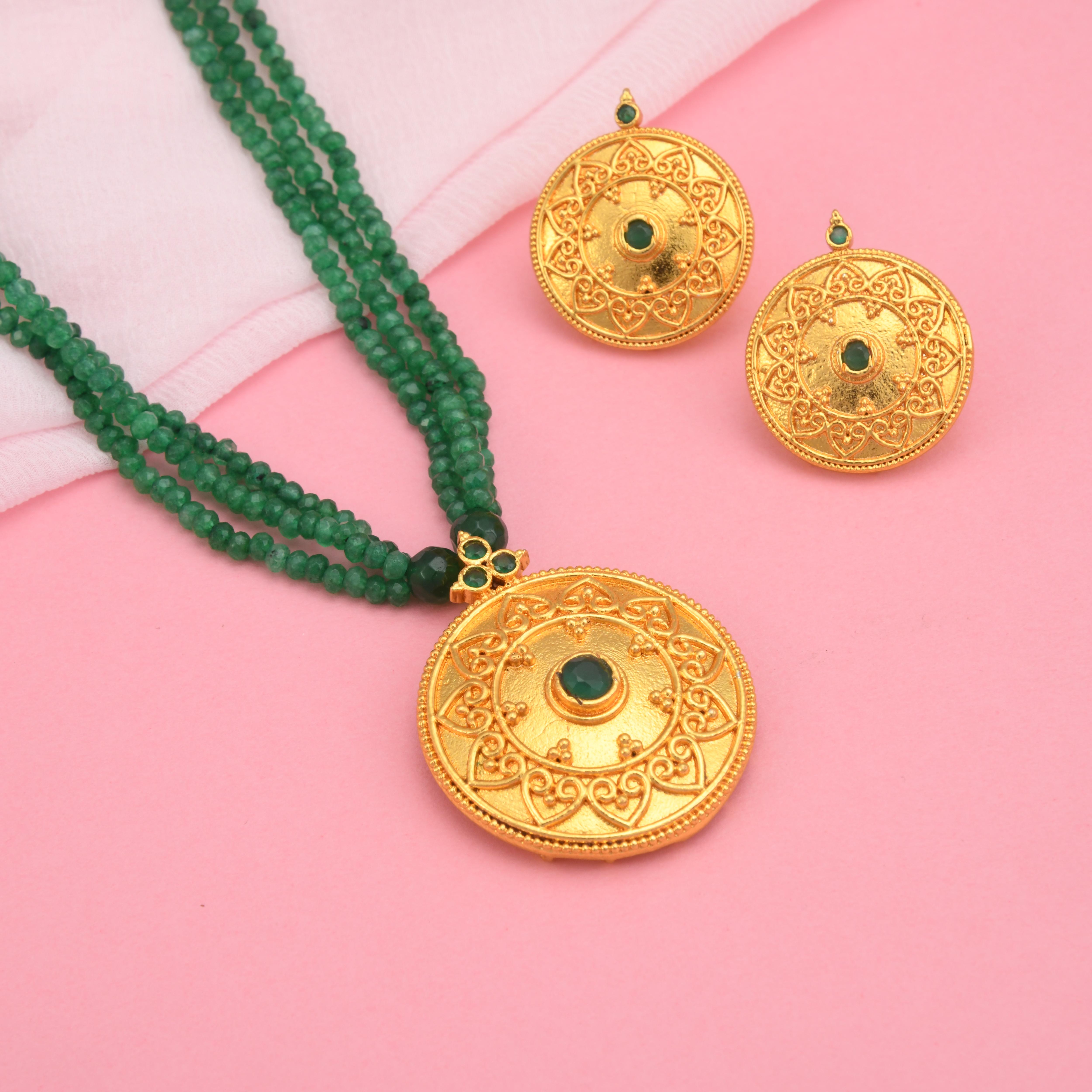 Mandalam Pendant Multi Beads Necklace