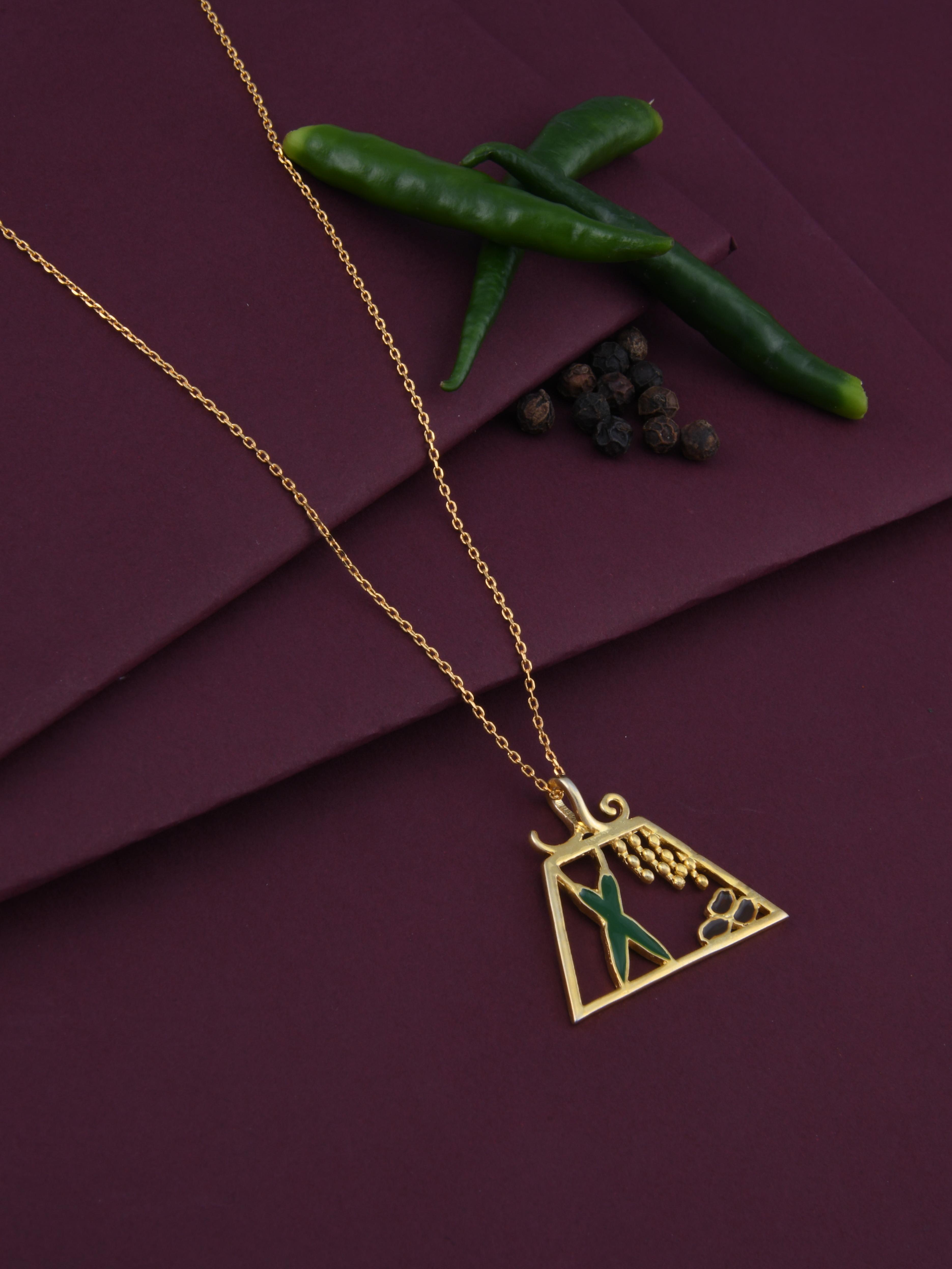 Green Chilli & Coriander Seeds Spice Pendant Necklace