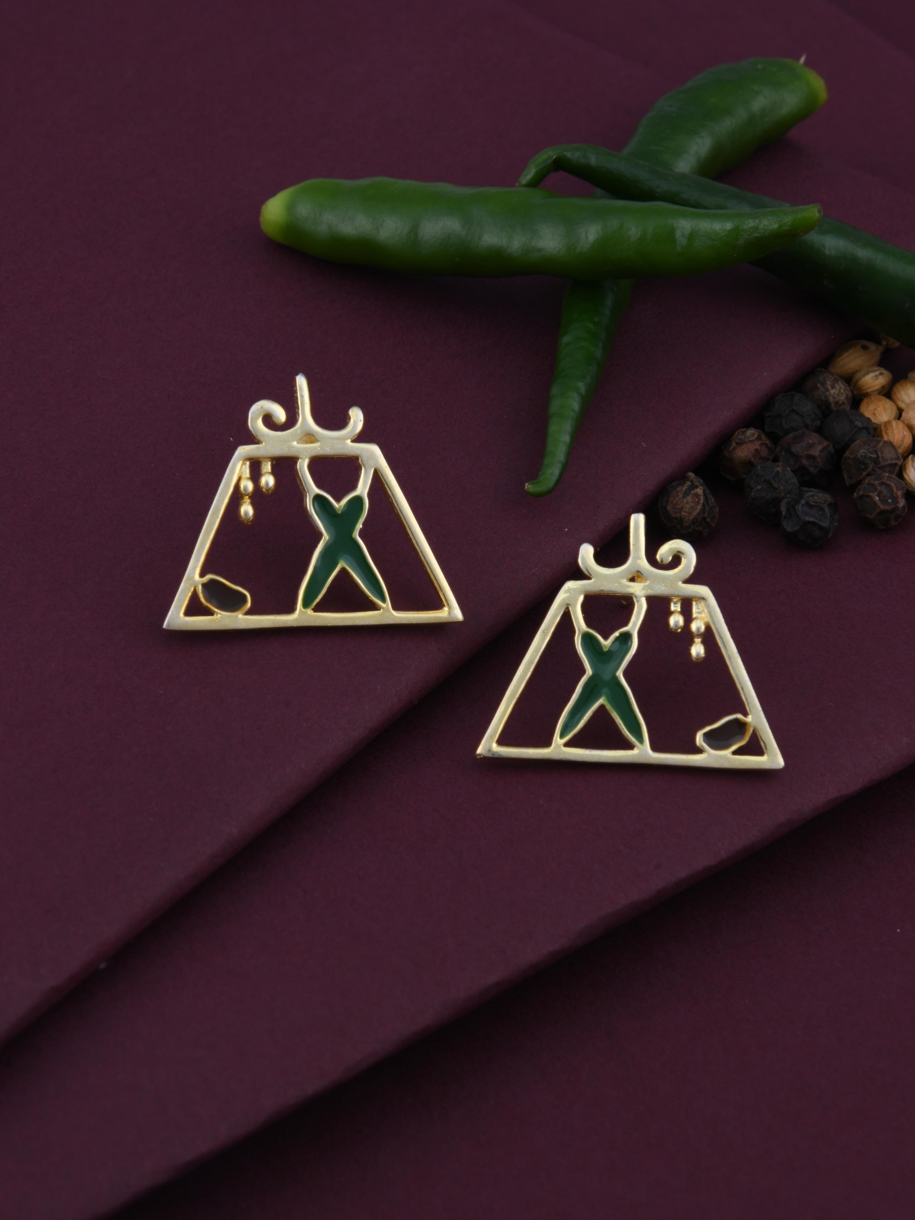 Green Chilli & Coriander Seeds Spice Earrings