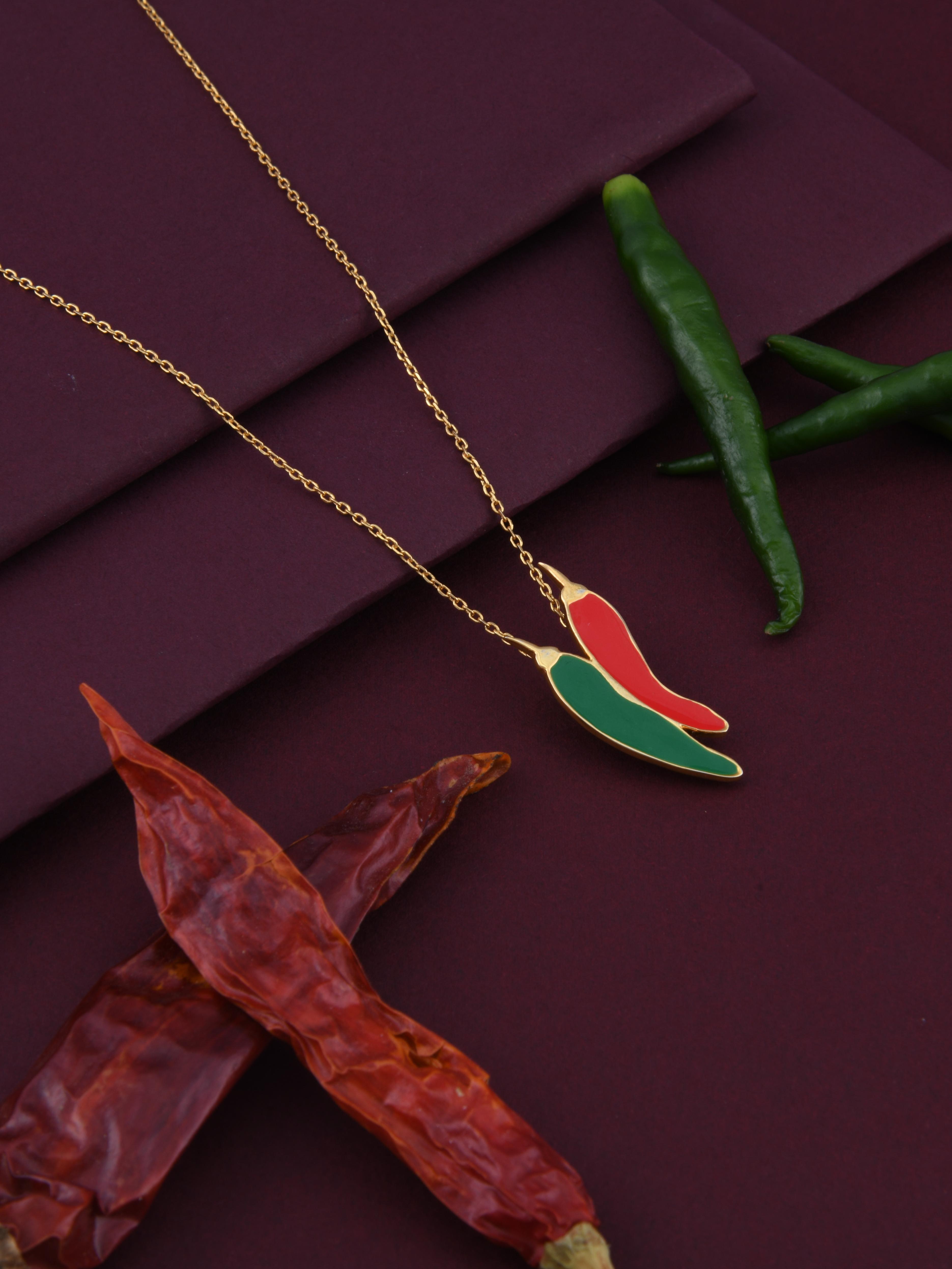 Red-Green Chilli Spice Pendant Necklace