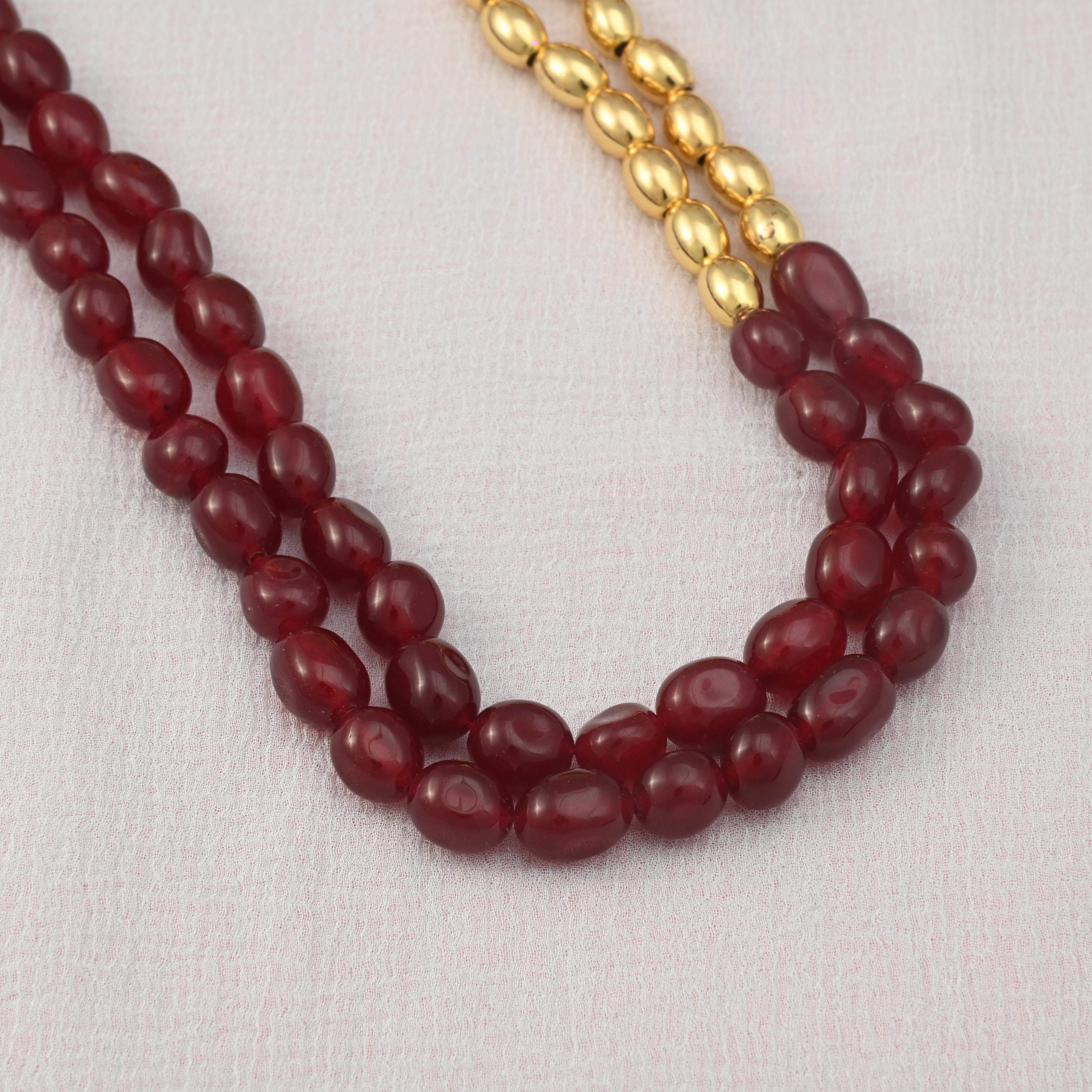 Double-Strand Necklace With Maroon & Golden Beads