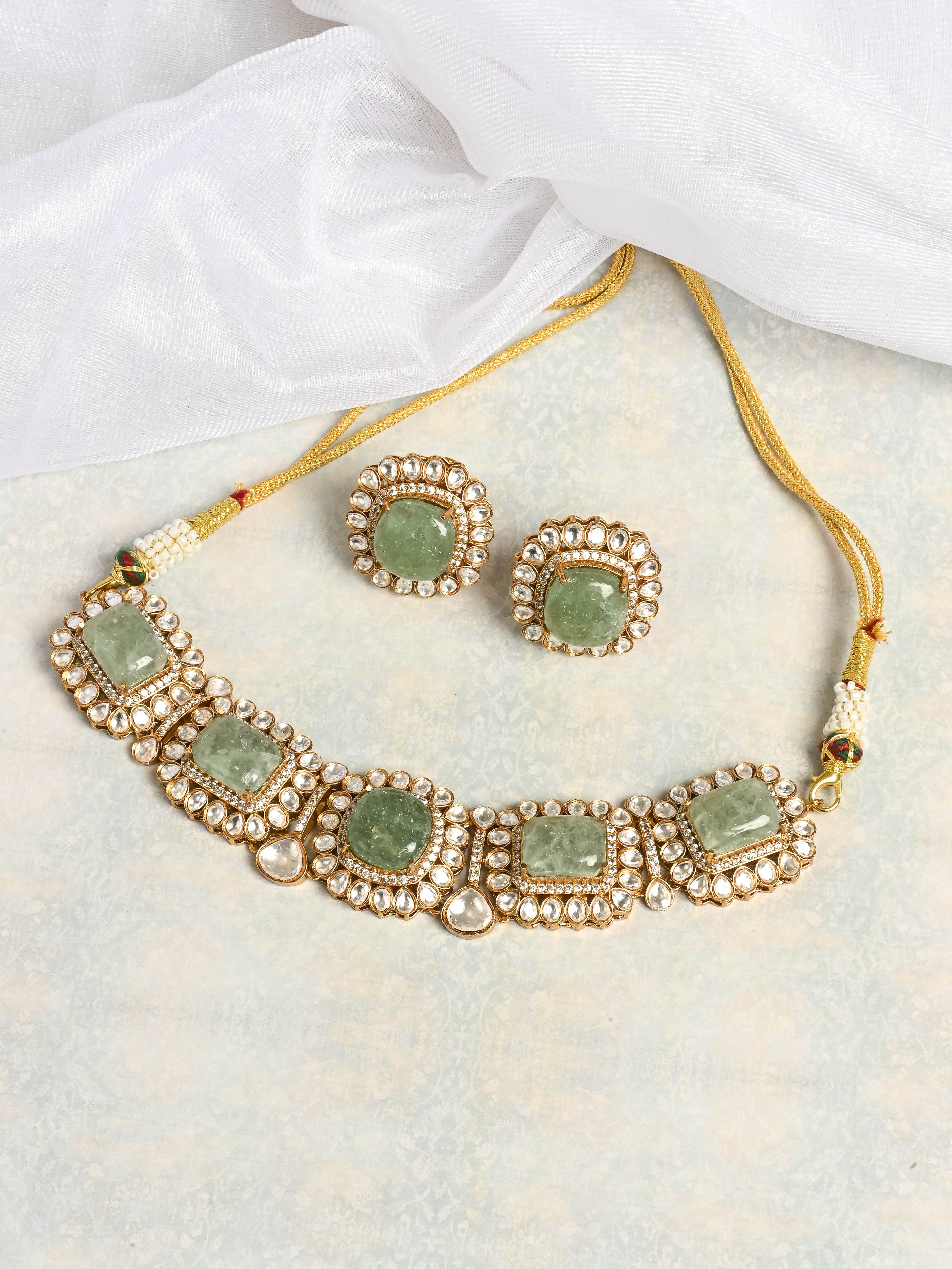 Saba Mint Polki Necklace set