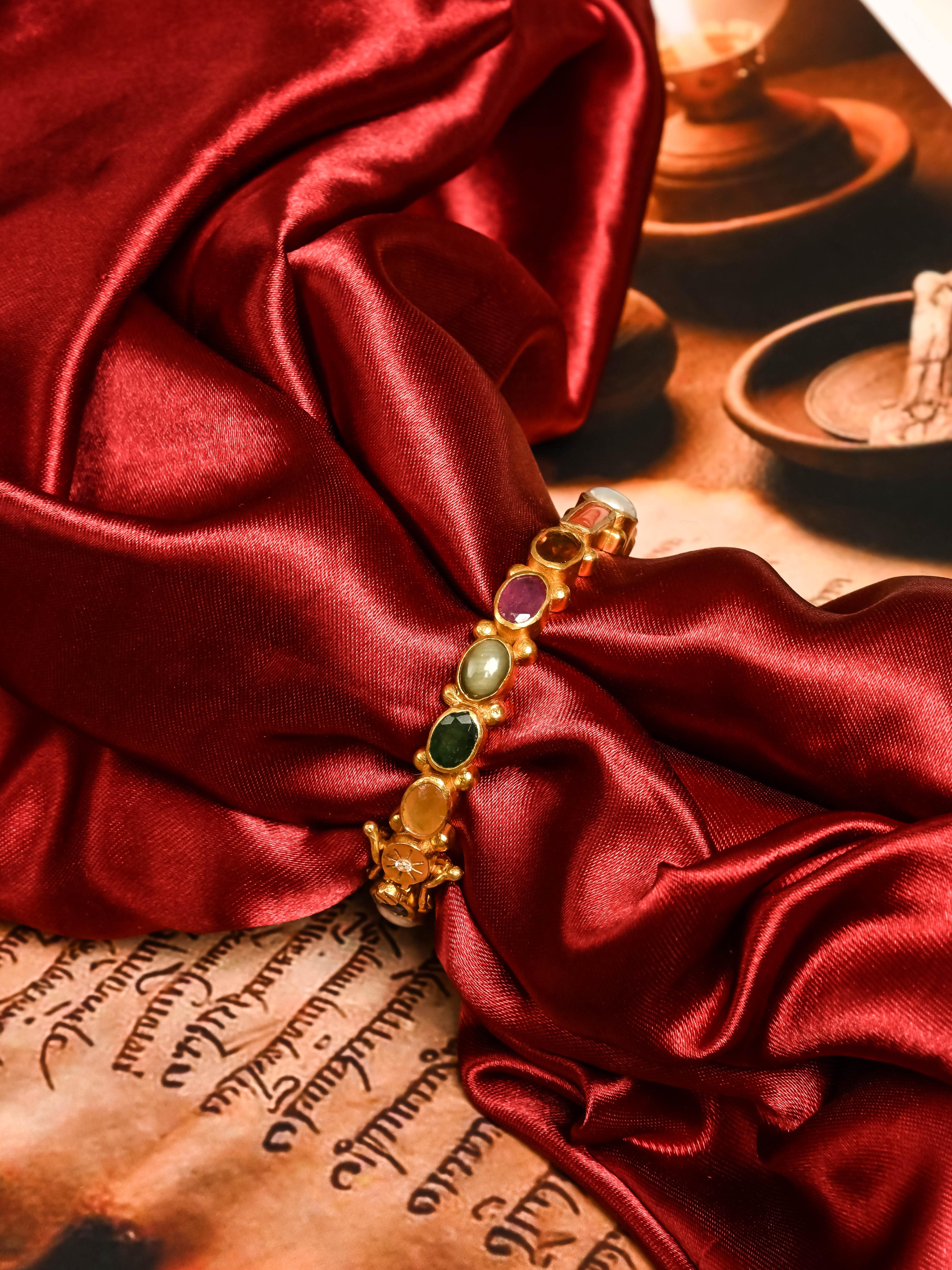 Navratna Gold Plated 925 Silver Bangle