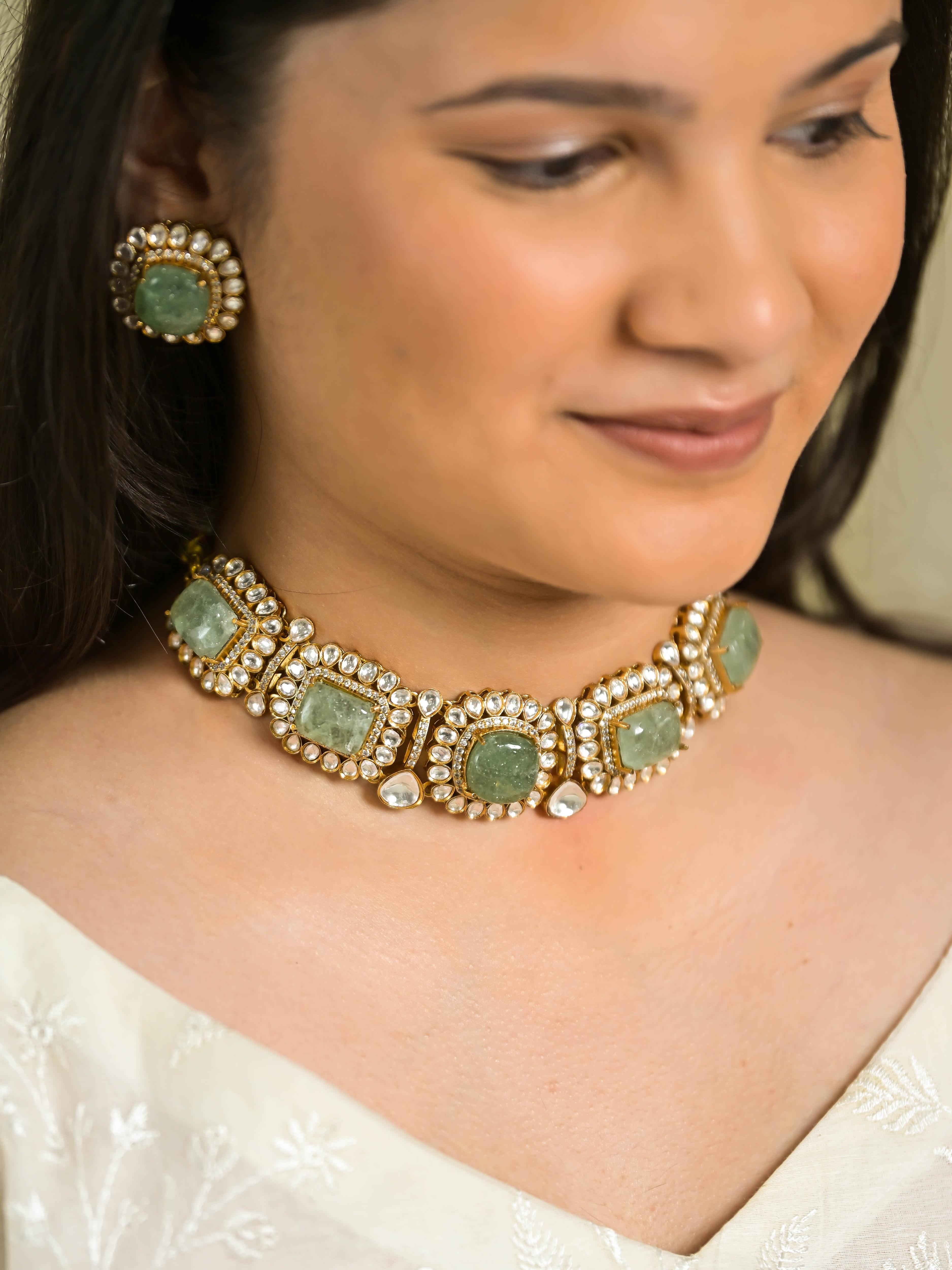 Saba Mint Polki Necklace set