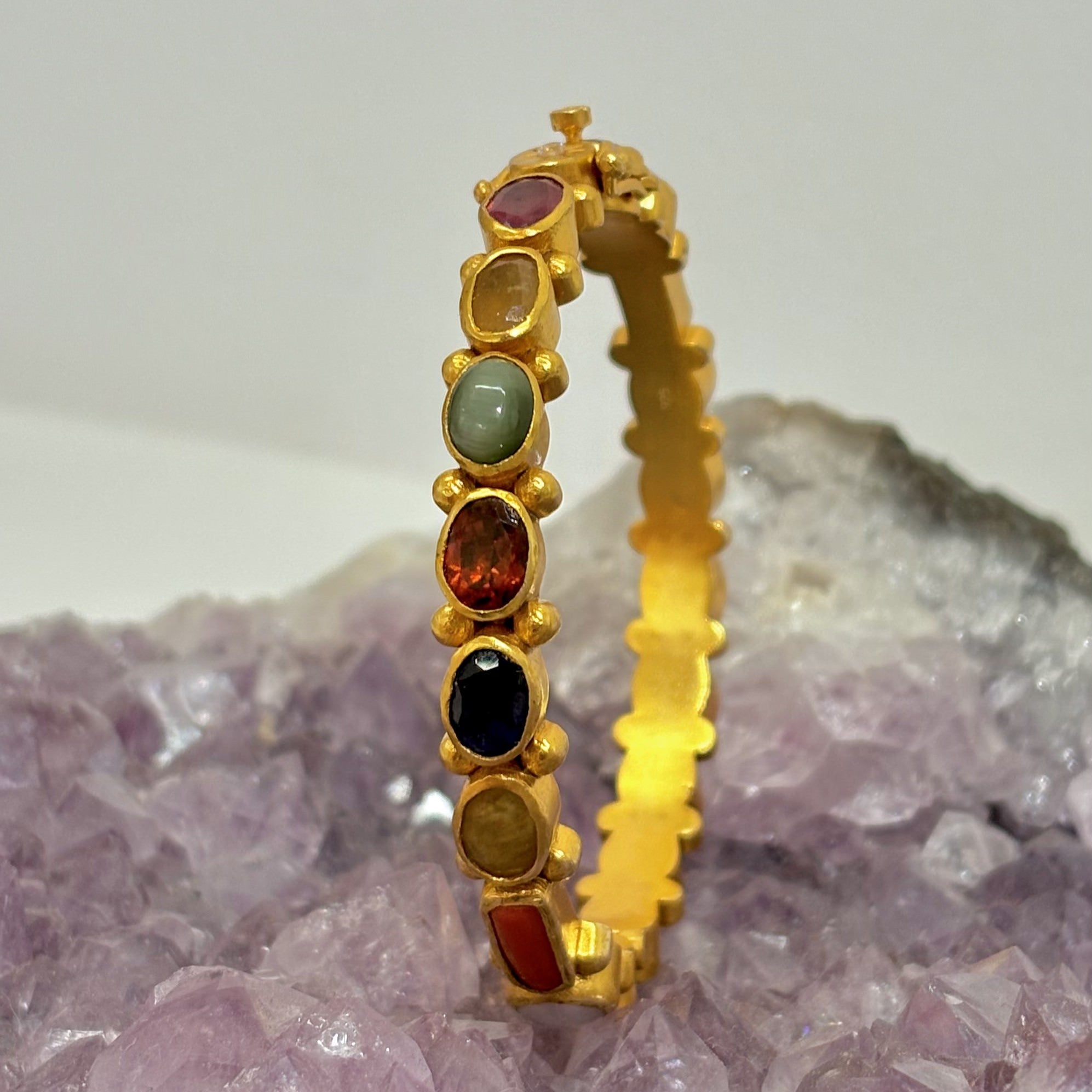 Navratna Gold Plated 925 Silver Bangle