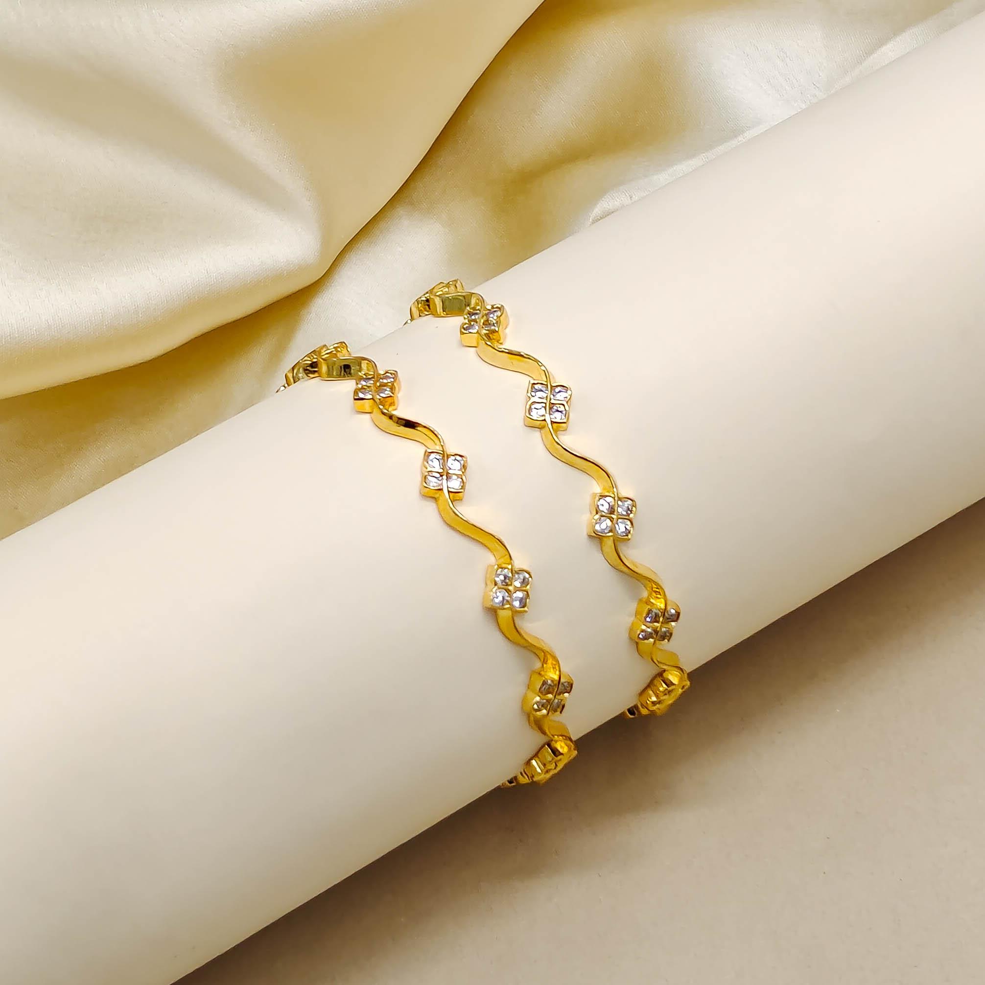 Dainty Flower Shape CZ Bangles (Set of 2)