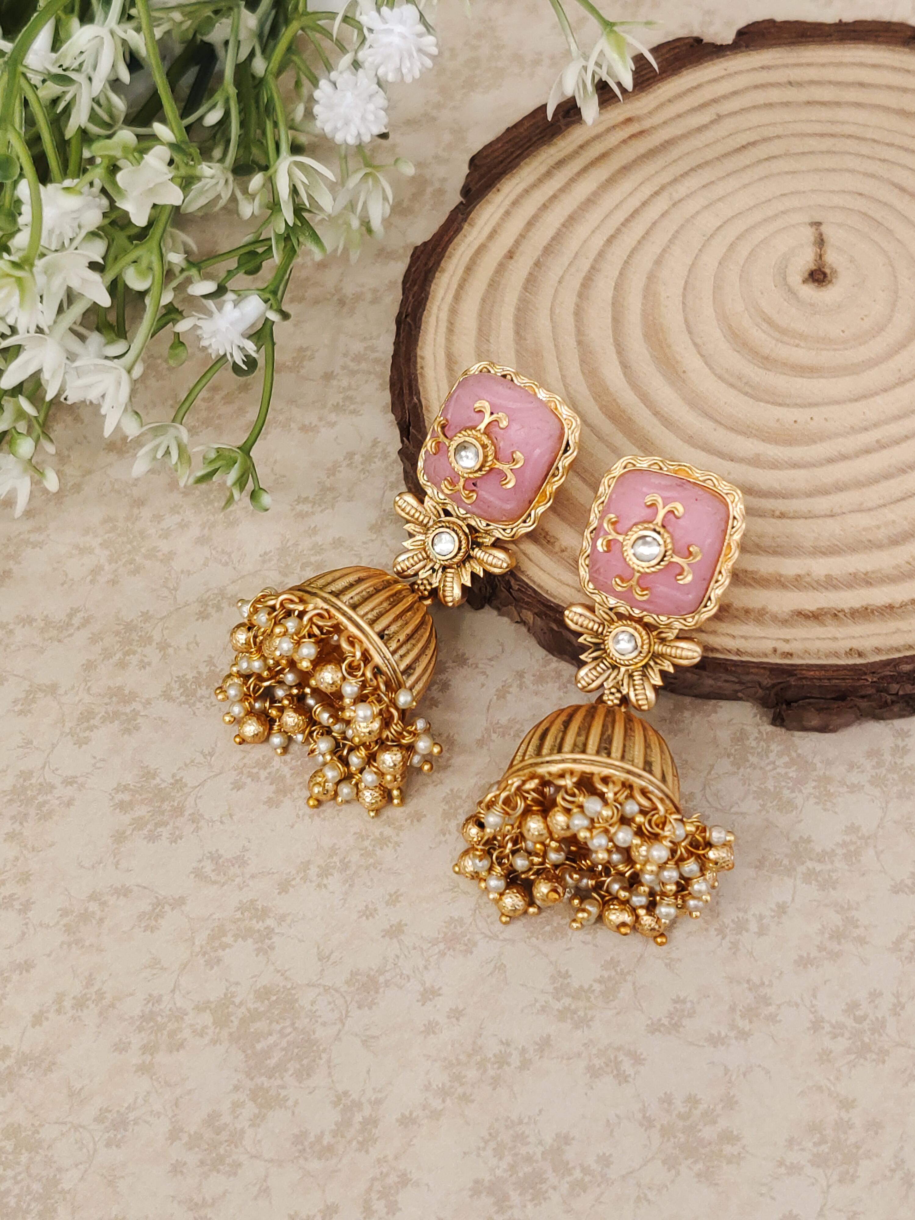 Pink Matte Gold Jhumka