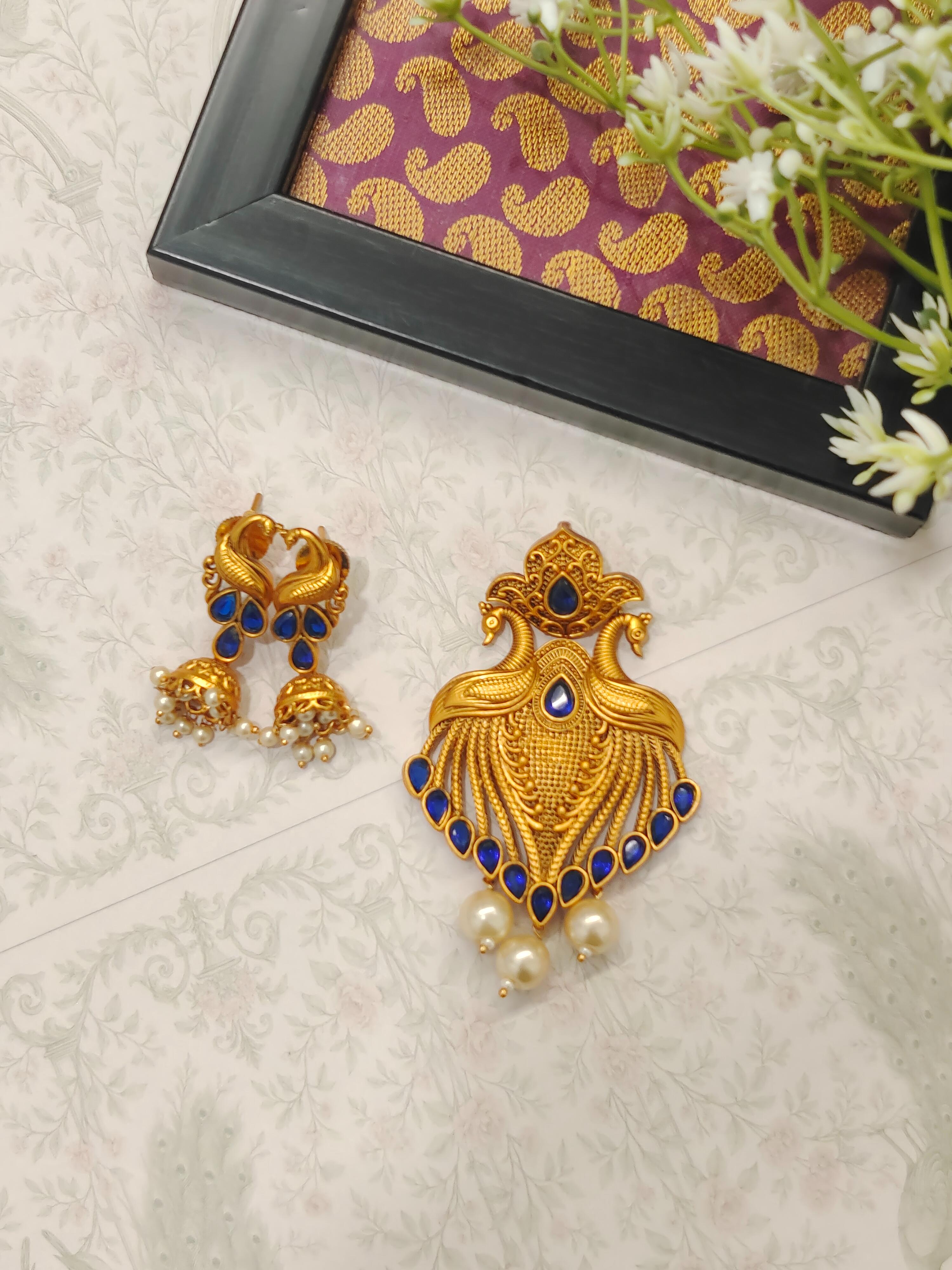 Peacock Temple Pendant Set