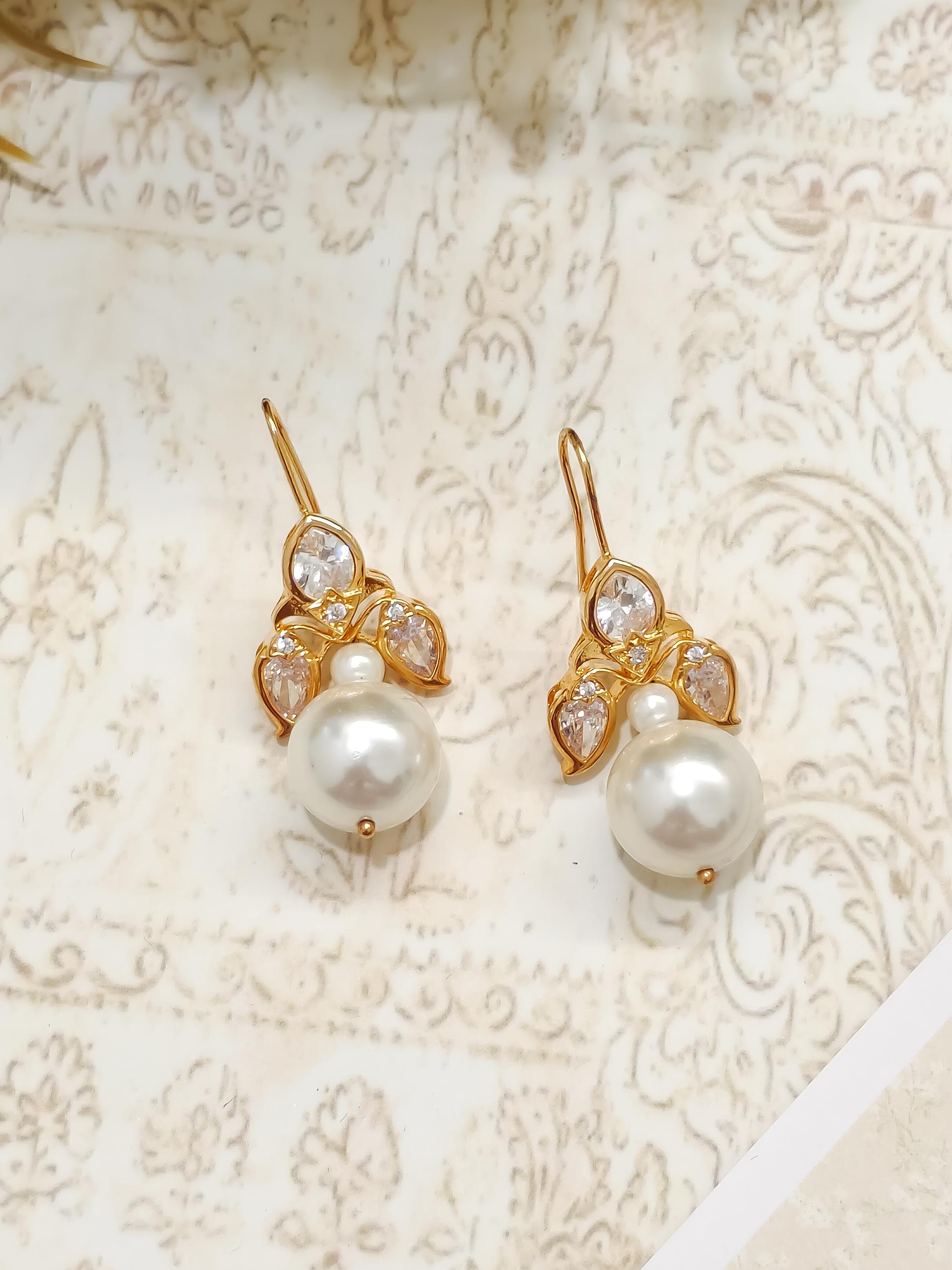 Three Stone Pearl Earrings