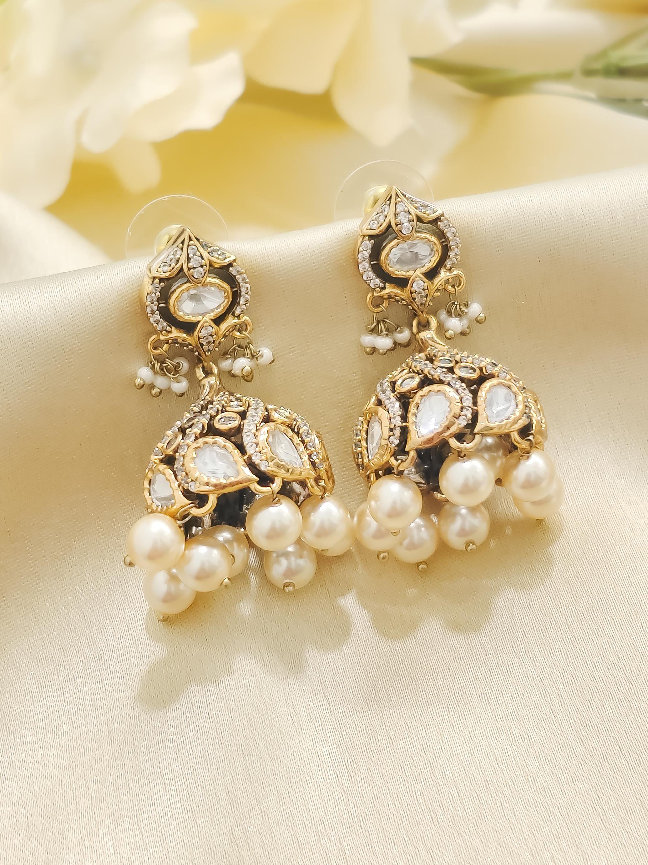 Pear Drop Kundan Jhumka Earrings
