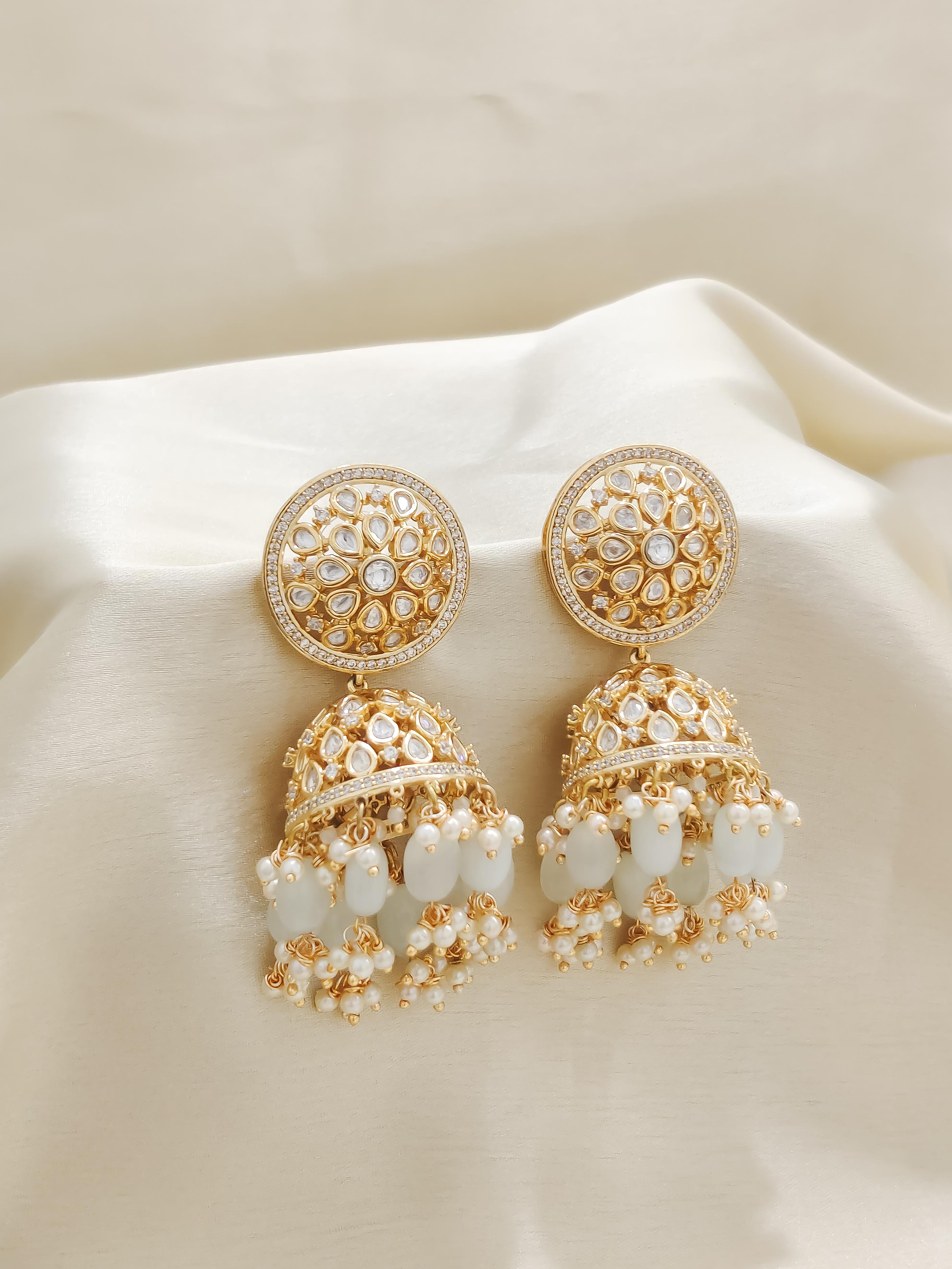 CZ Kundan Jhumka Earrings