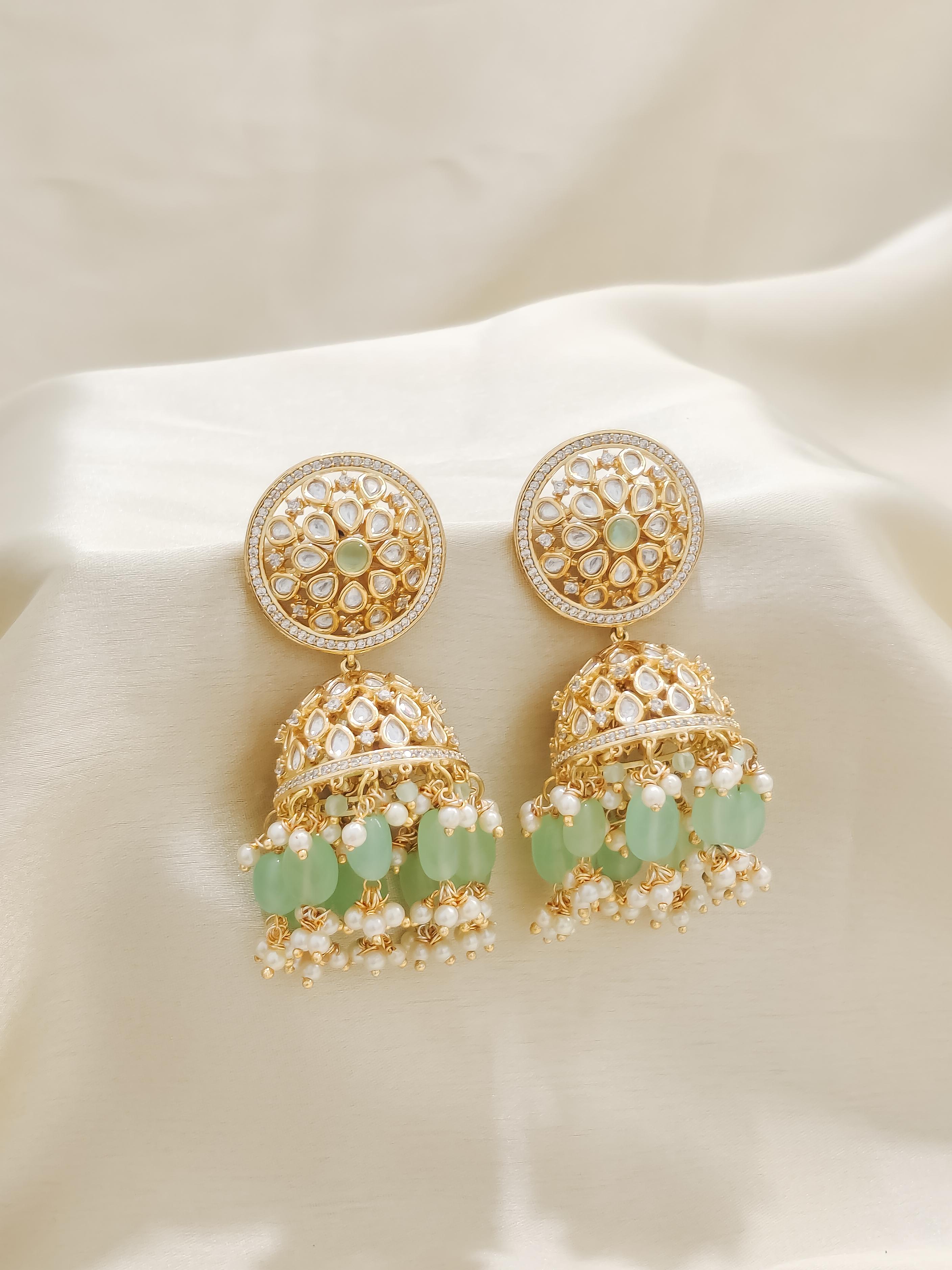 CZ Kundan Jhumka Earrings