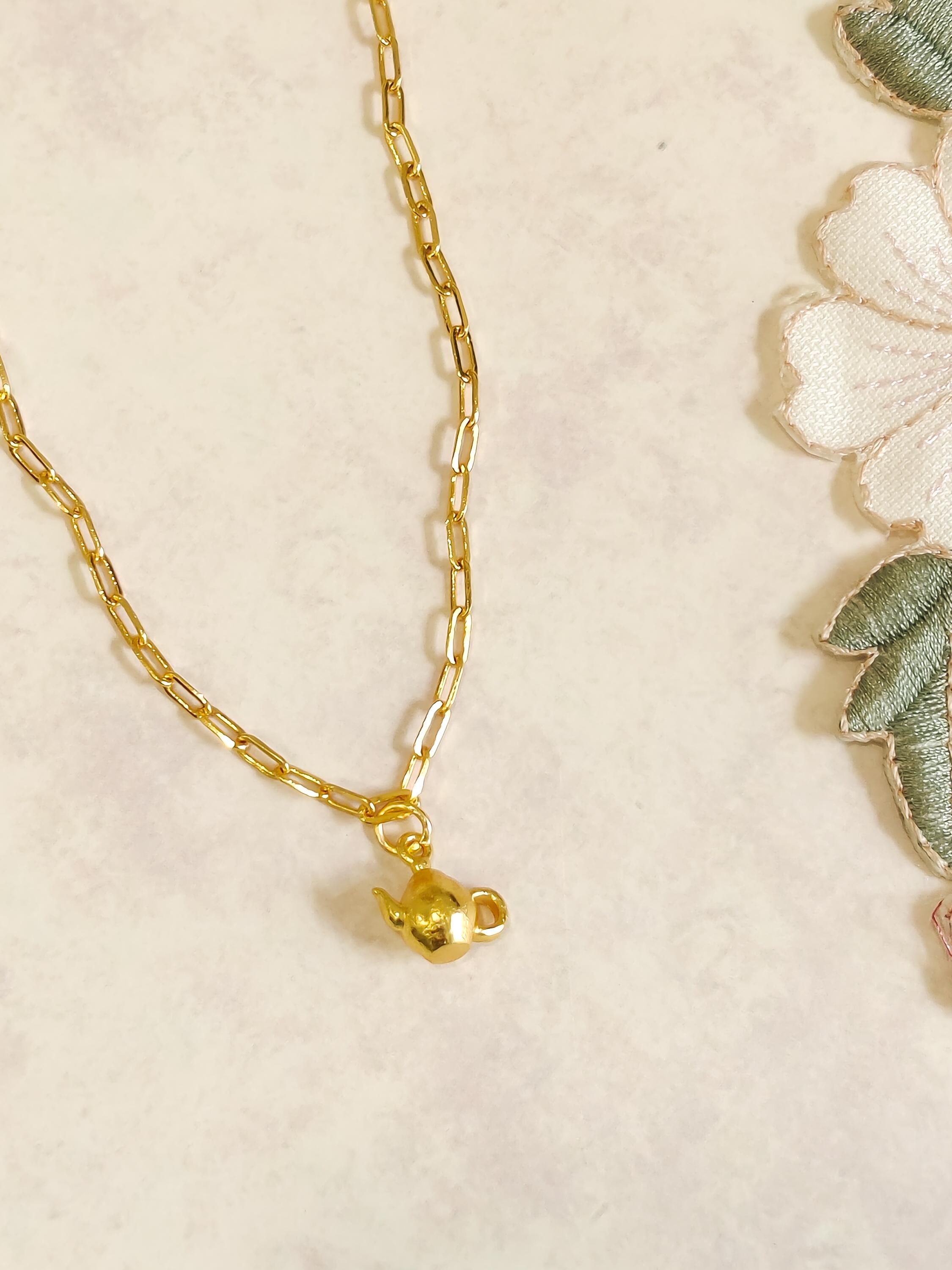 Tea Pot Charm Box Chain Necklace