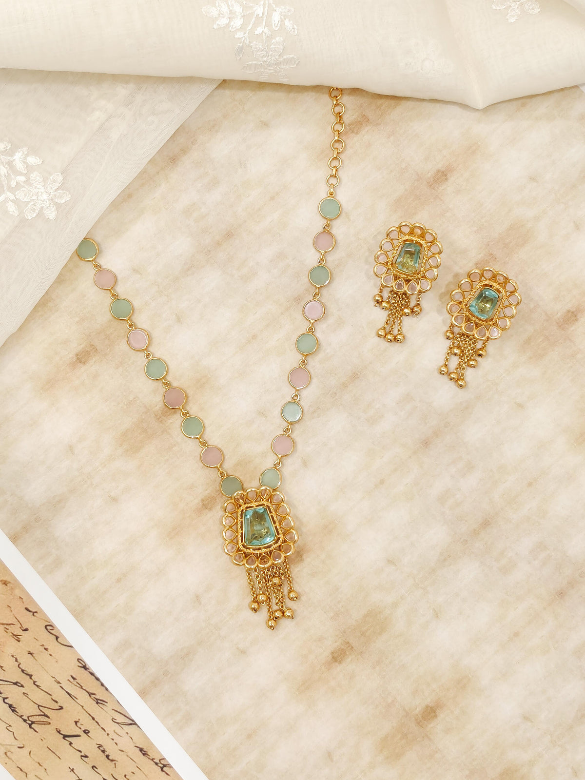 Mint Blush Stone Necklace Set