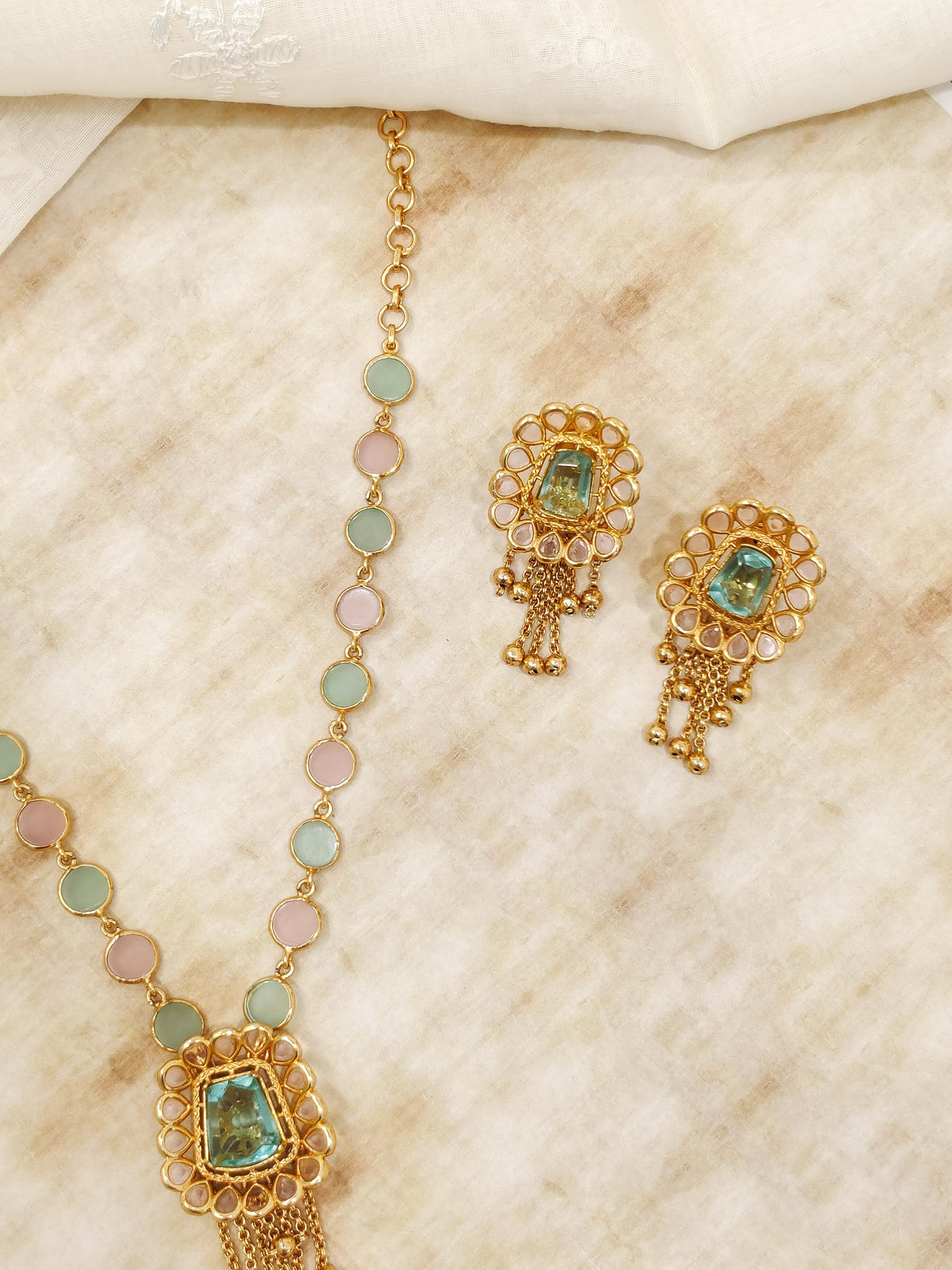 Mint Blush Stone Necklace Set