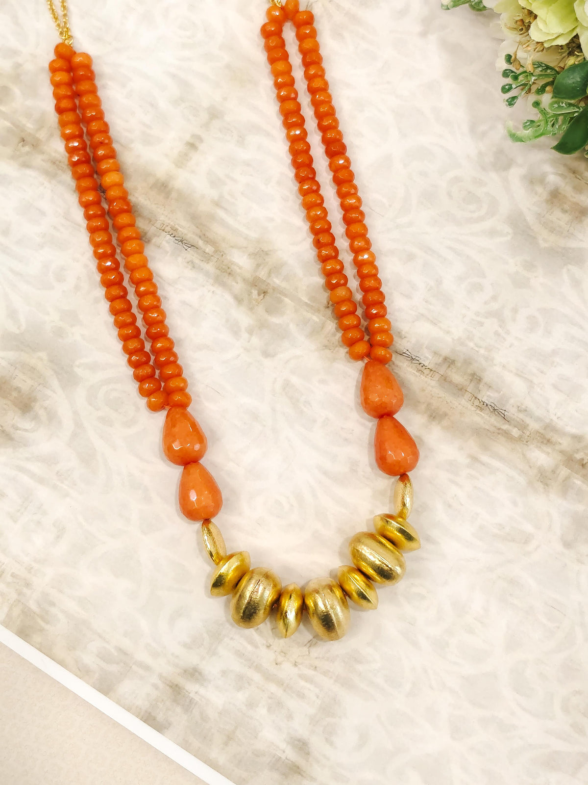 Tangerine Glow Beaded Necklace