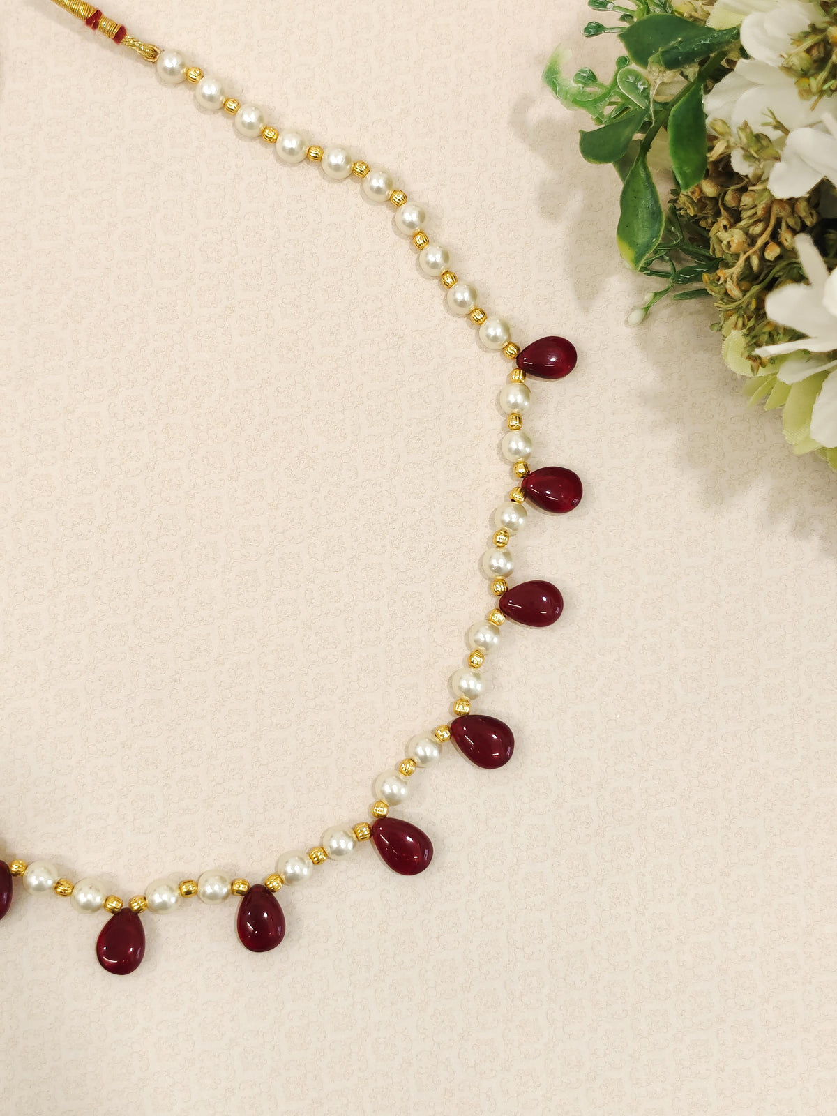 Pearl String Necklace With Drop Shaped Beads