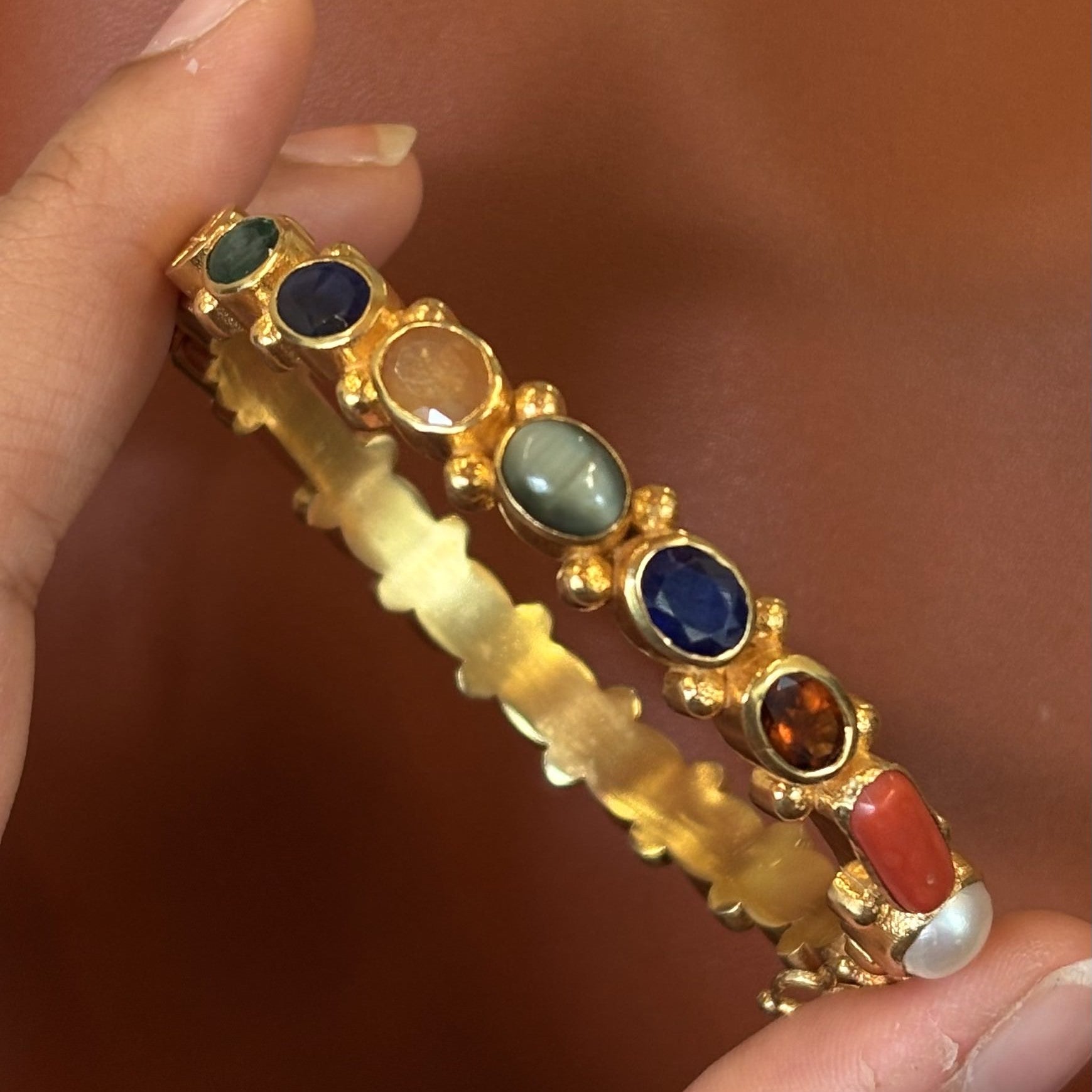 Navratna Gold Plated 925 Silver Bangle