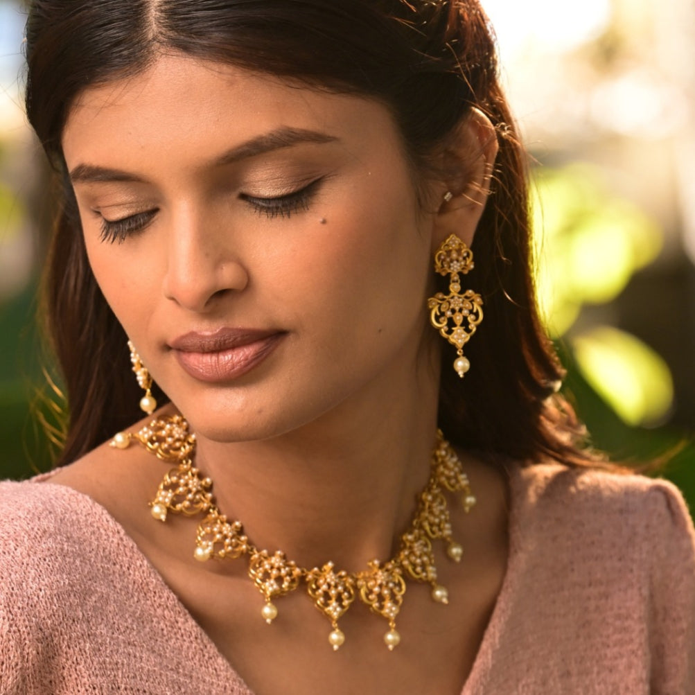 Kriti Pure Silver Pearl Necklace