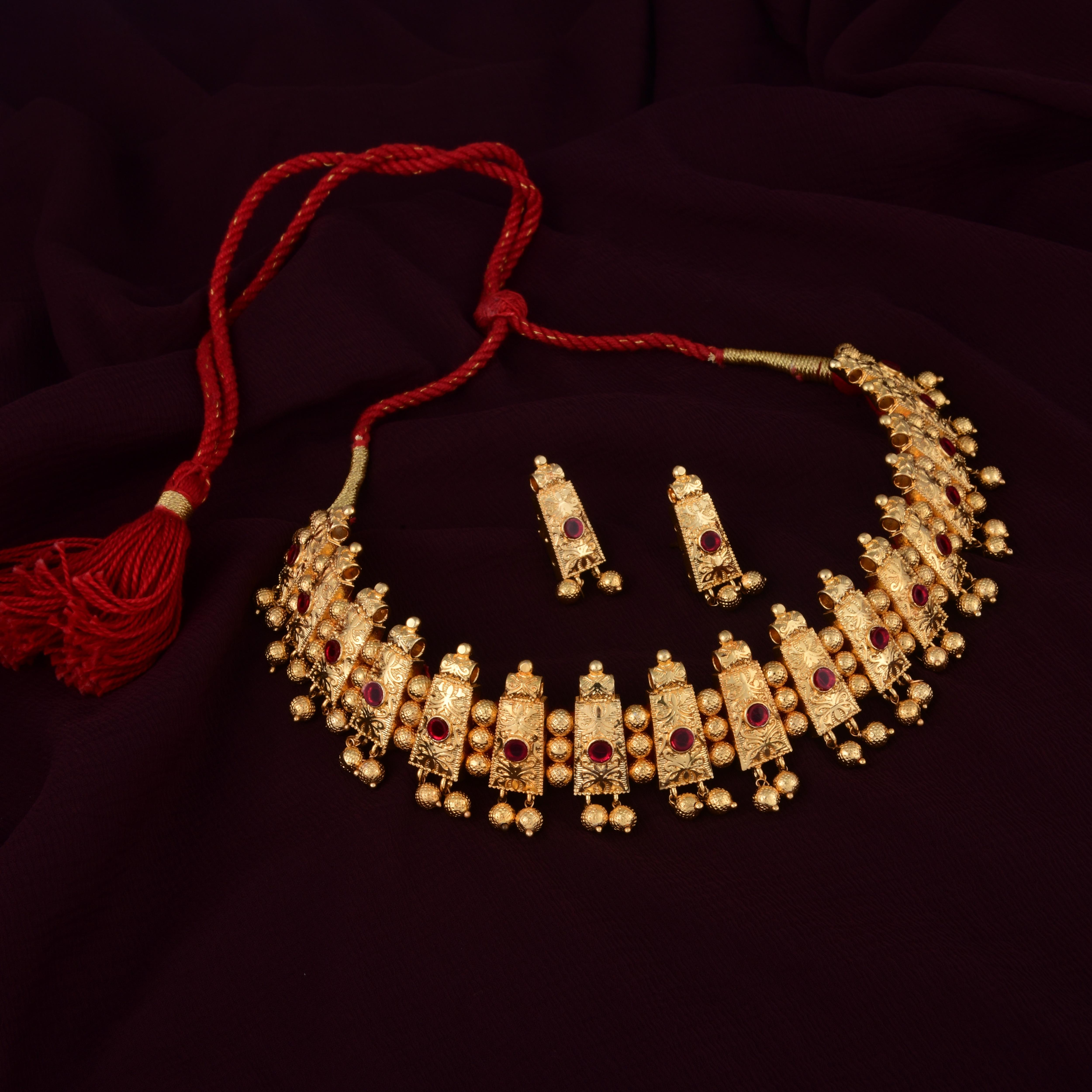 Gold-Plated Chinchpeti Choker - (17Peti)