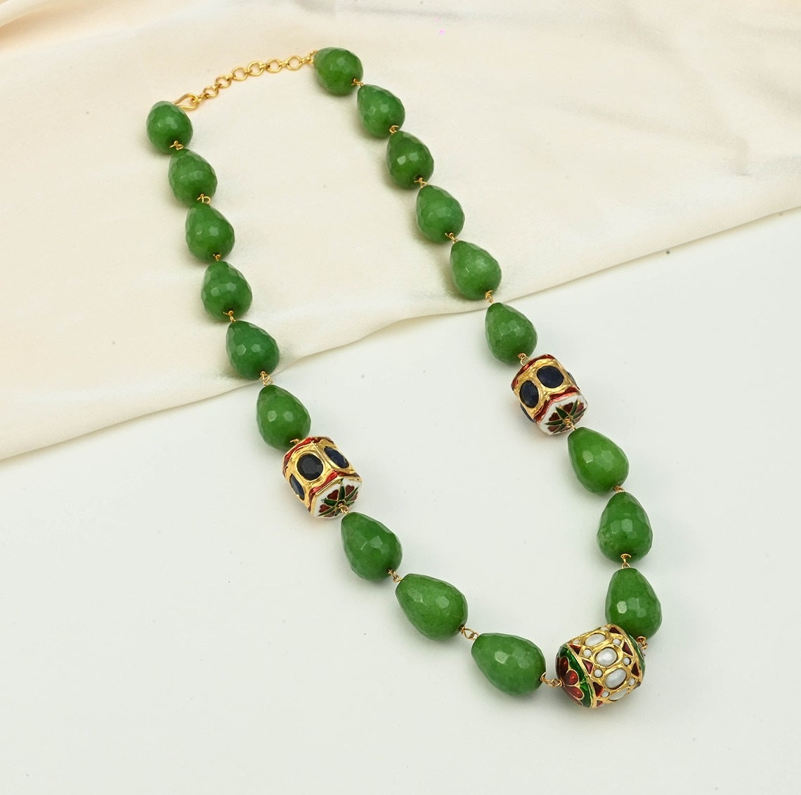 Striking Green Jade Bead Necklace