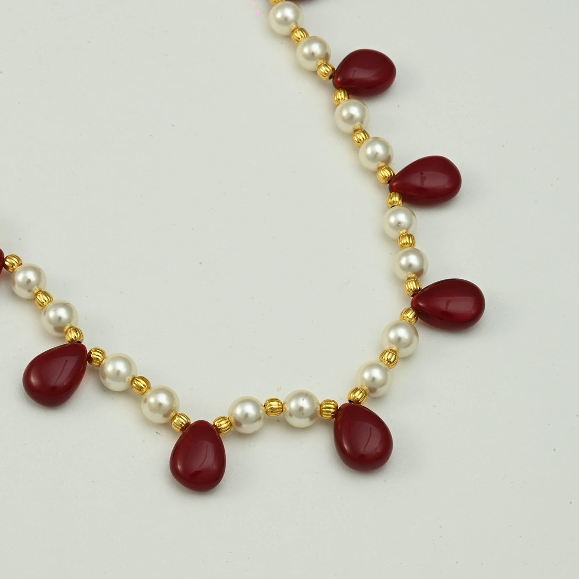 Pearl String Necklace With Drop Shaped Beads