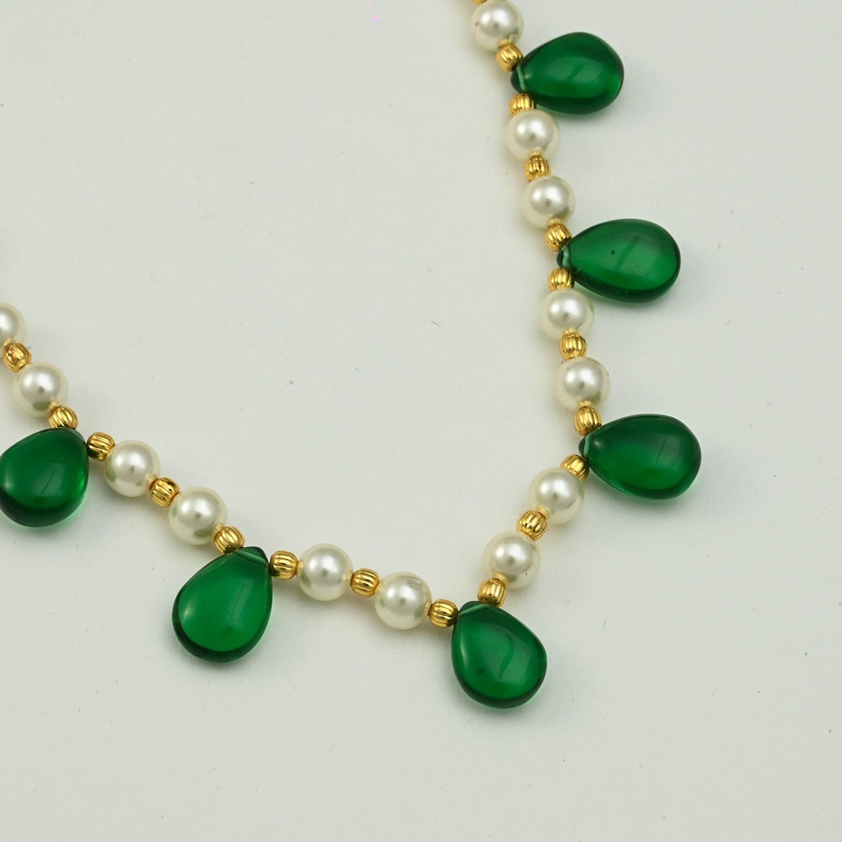 Pearl String Necklace With Drop Shaped Beads