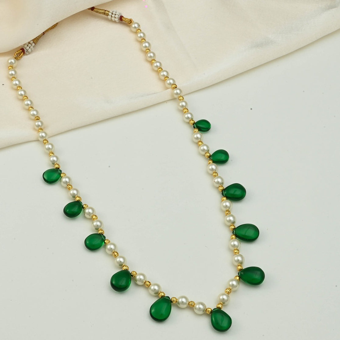 Pearl String Necklace With Drop Shaped Beads