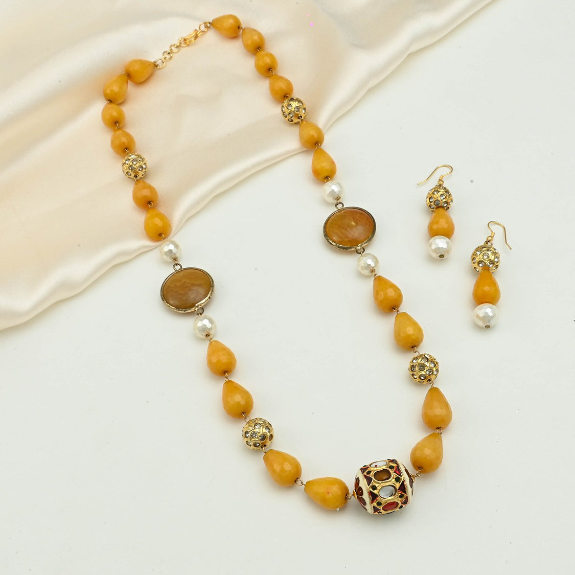 Yellow Jade Beads Necklace set