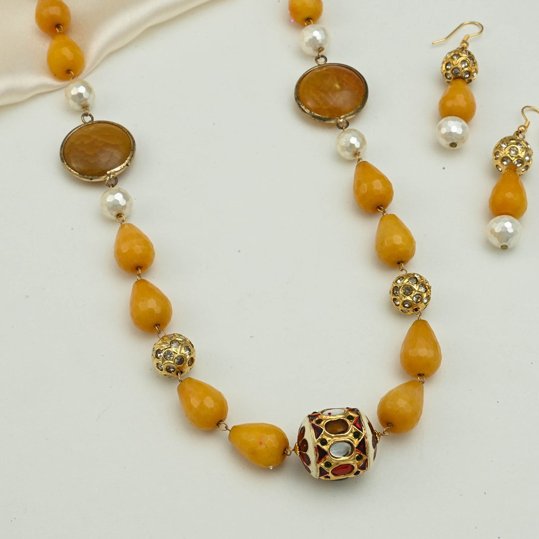 Yellow Jade Beads Necklace set