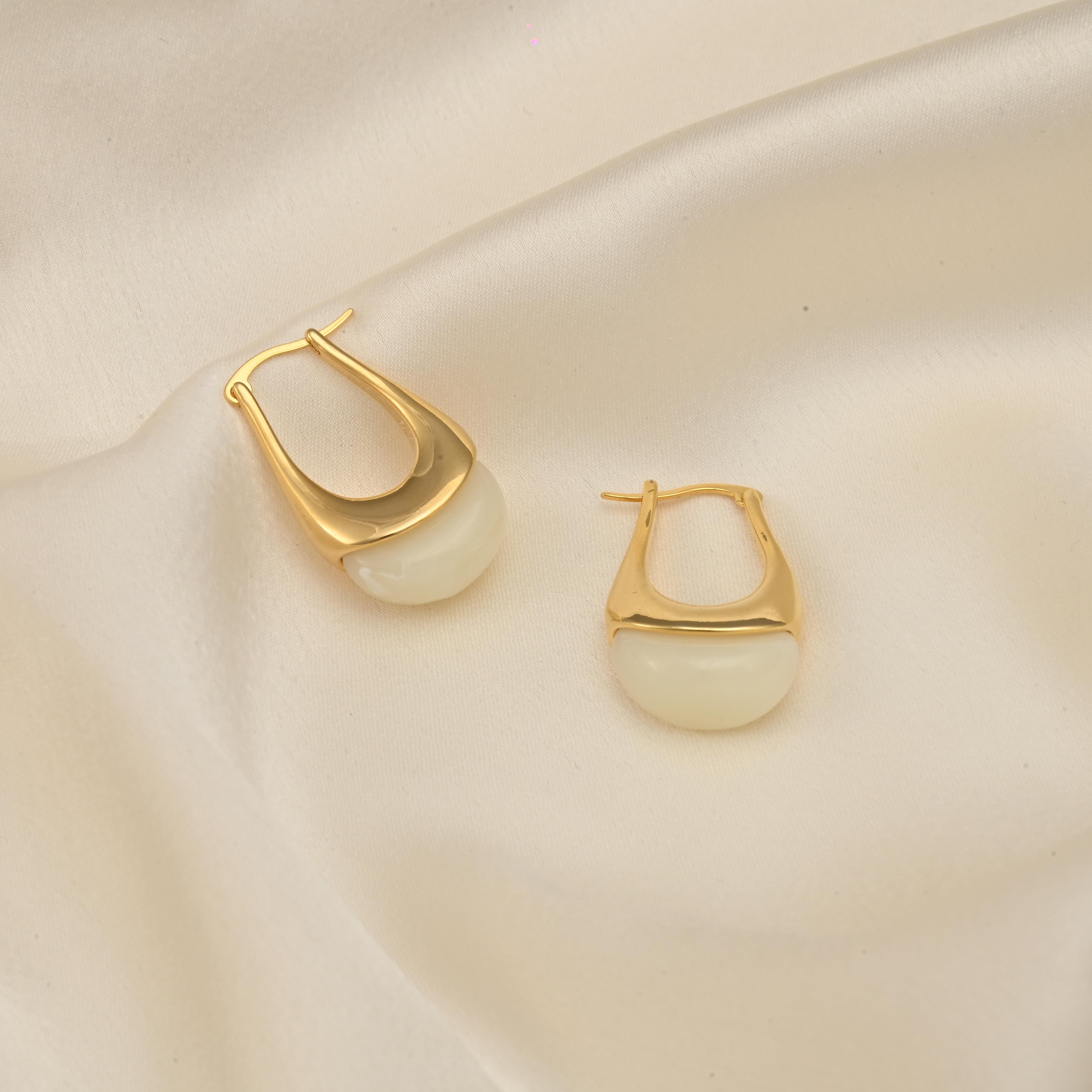 White Basket Hoop Earrings, Stacy