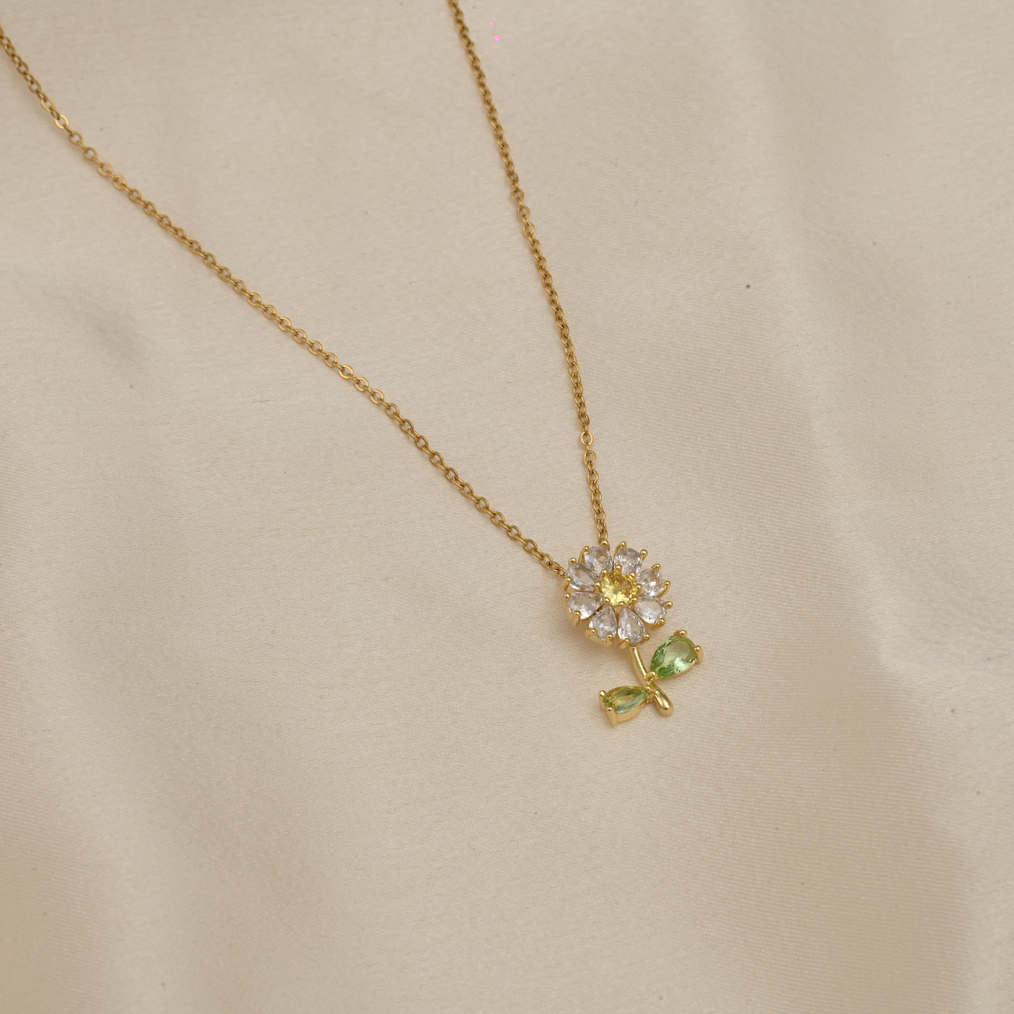 Cubic Zirconia Daisy Pendant Necklace