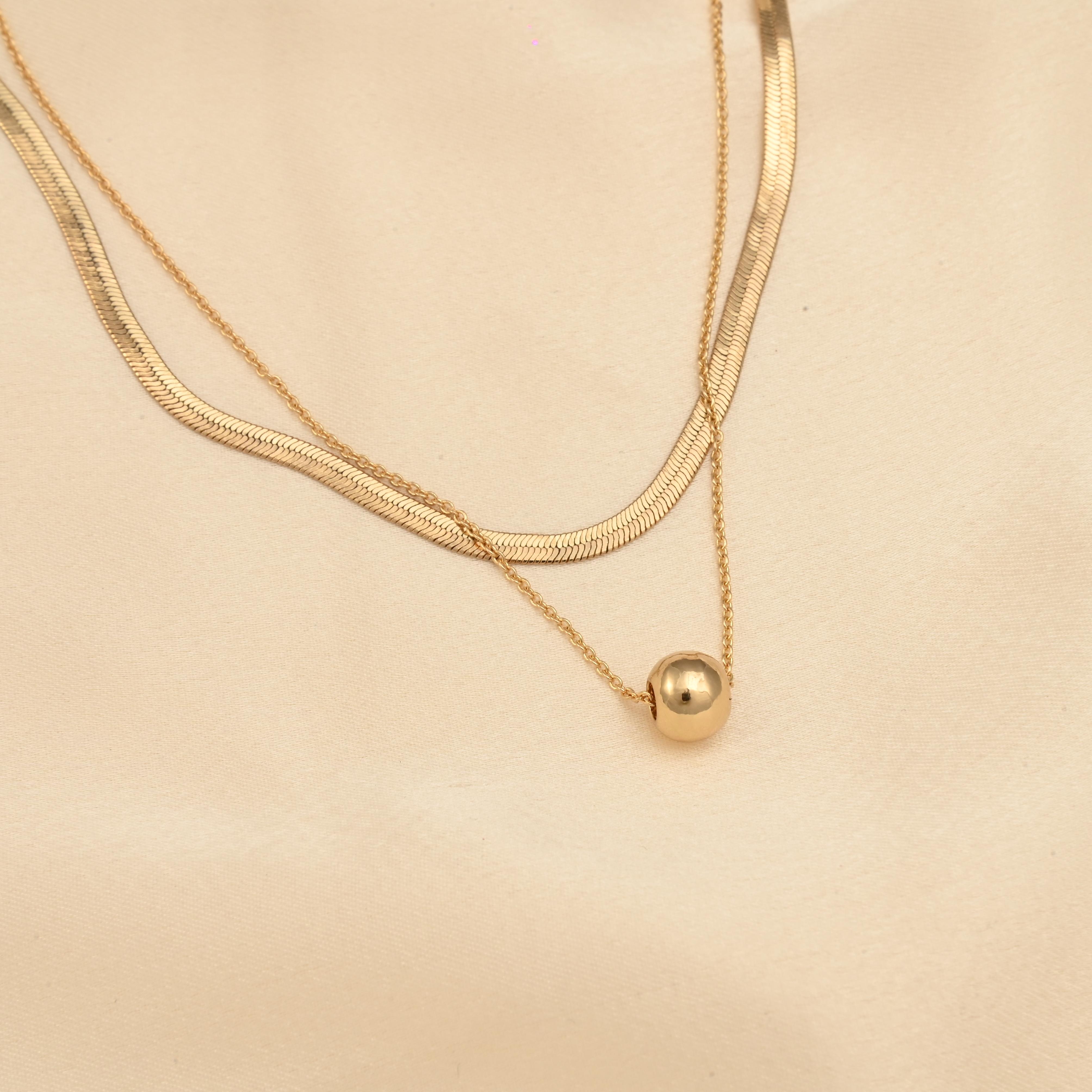 Layered Gold Bead Pendant Snake Chain