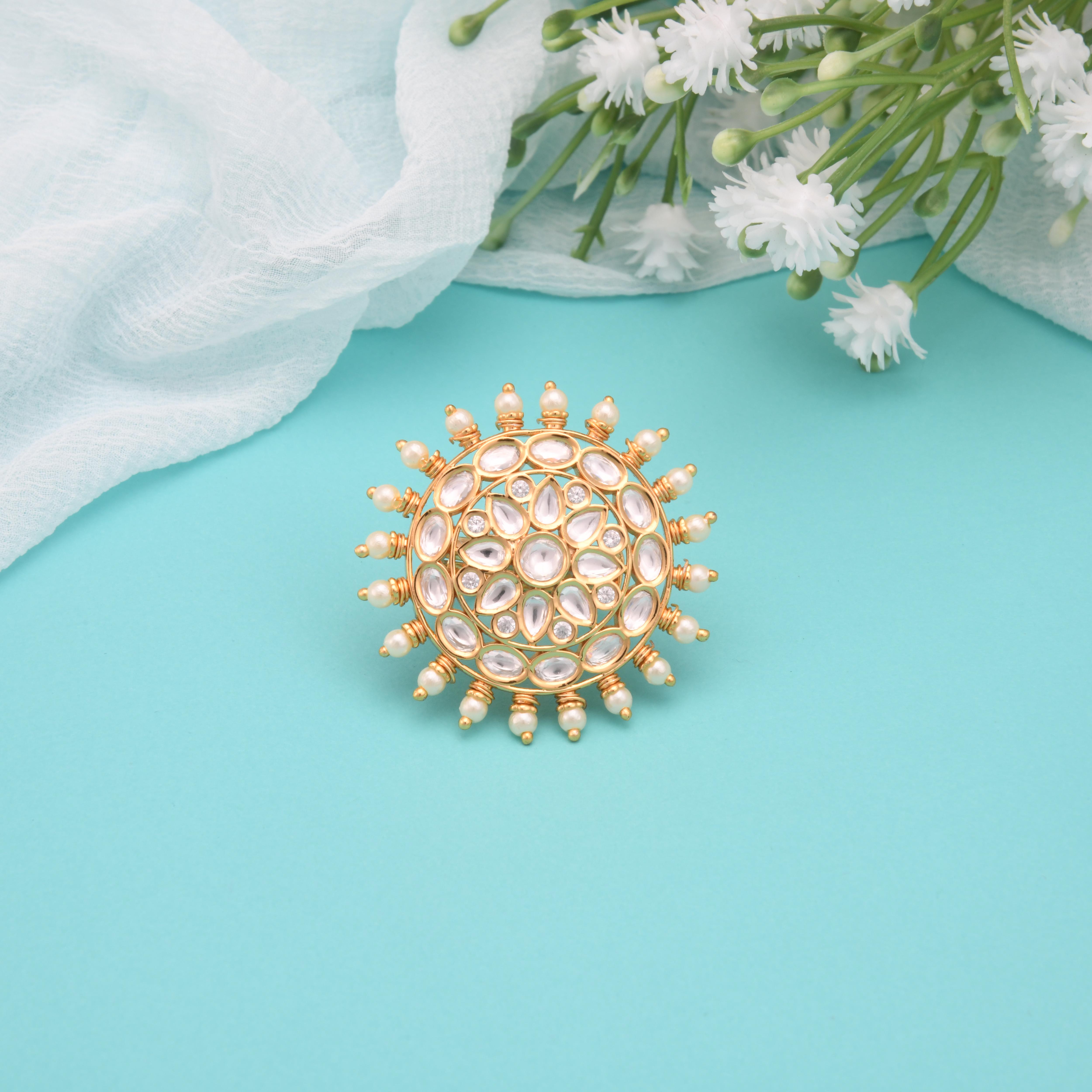 Gold Kundan Statement Ring