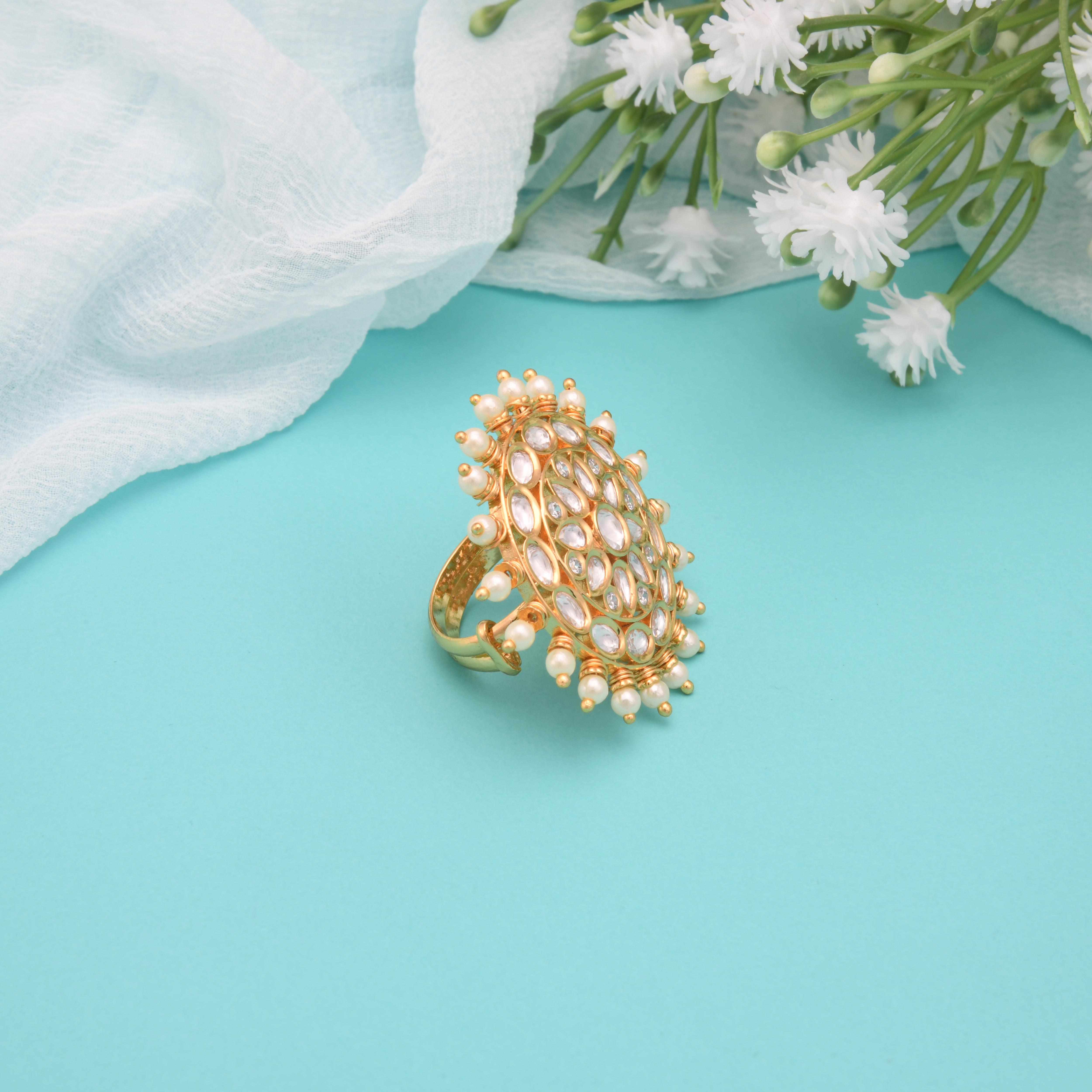 Gold Kundan Statement Ring