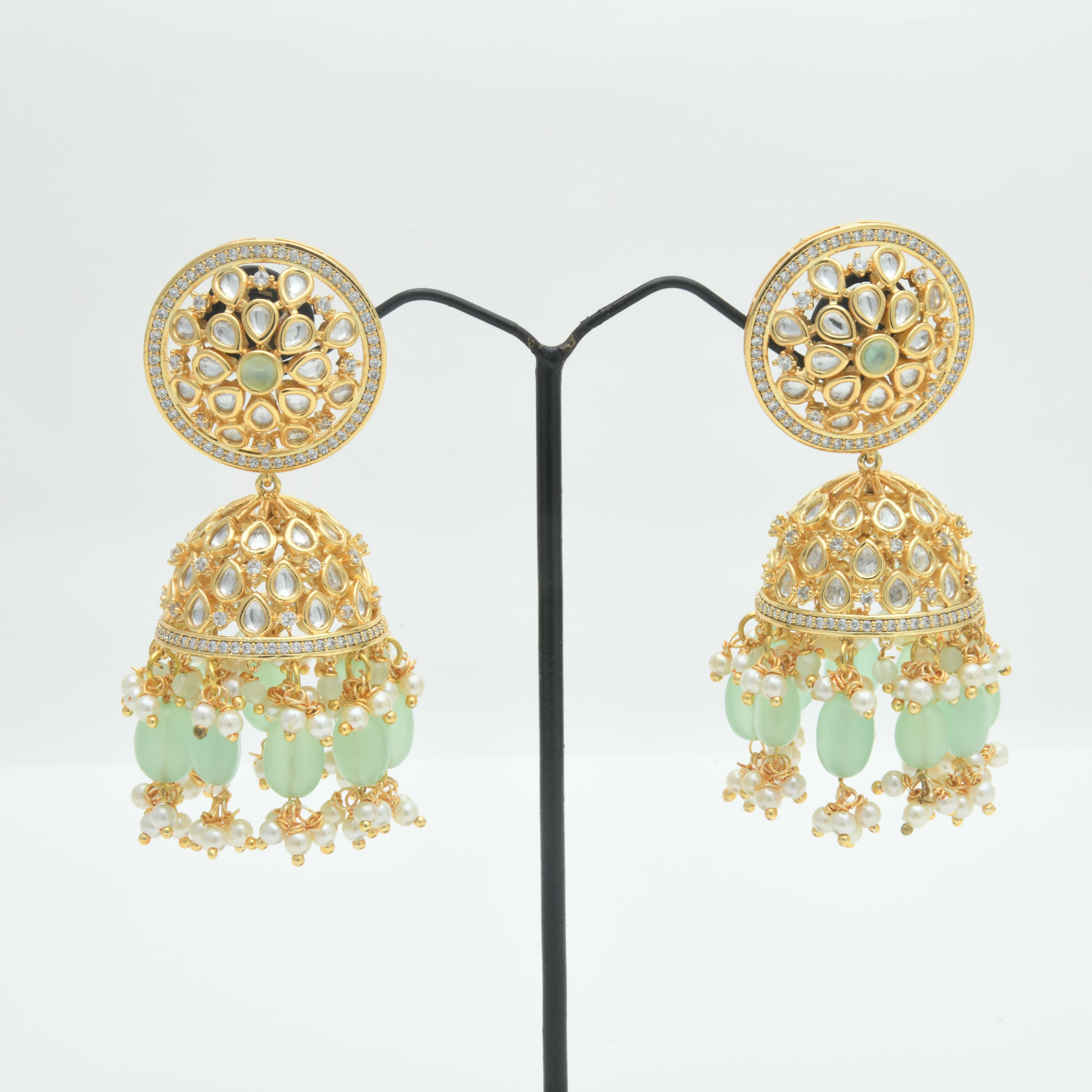 CZ Kundan Jhumka Earrings