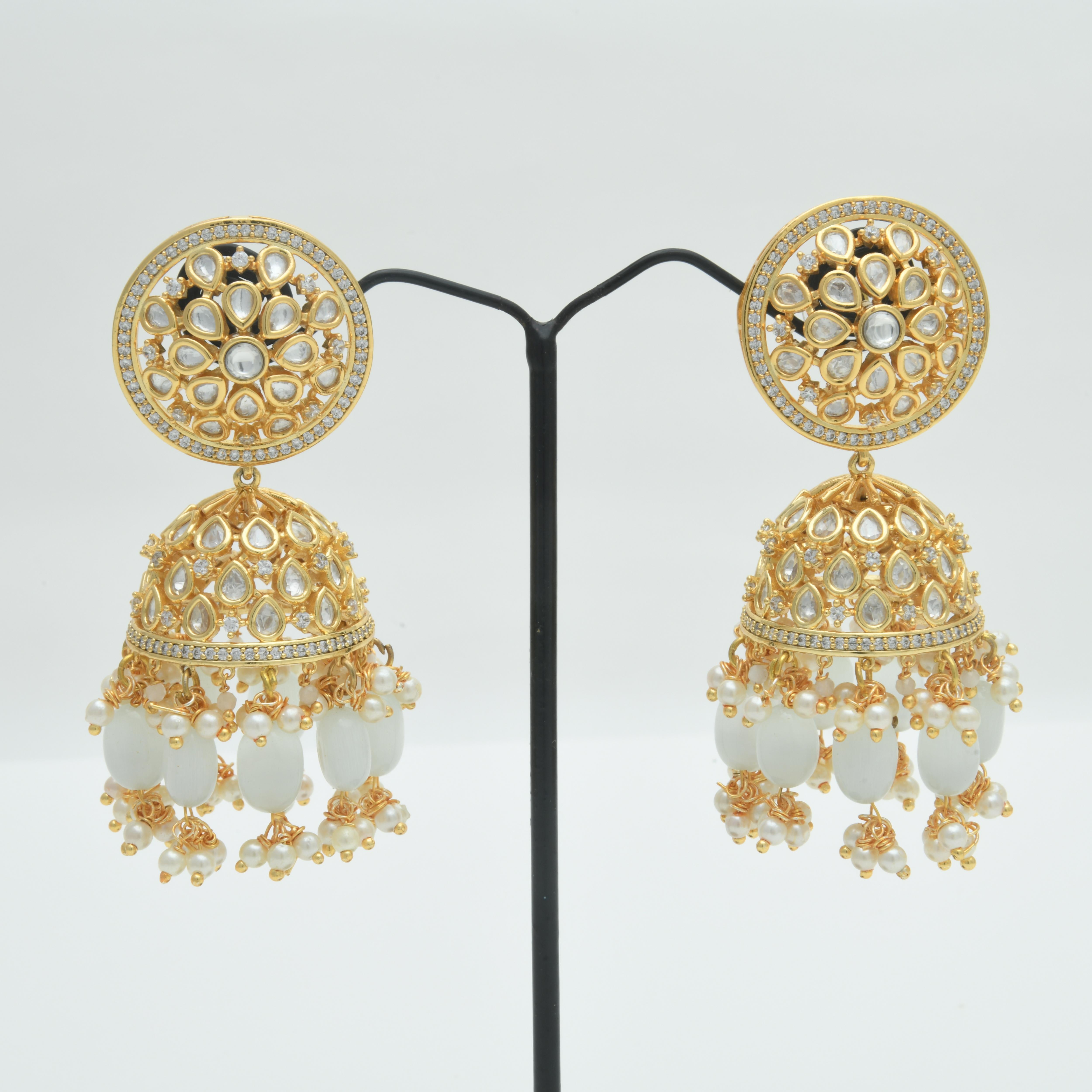 CZ Kundan Jhumka Earrings