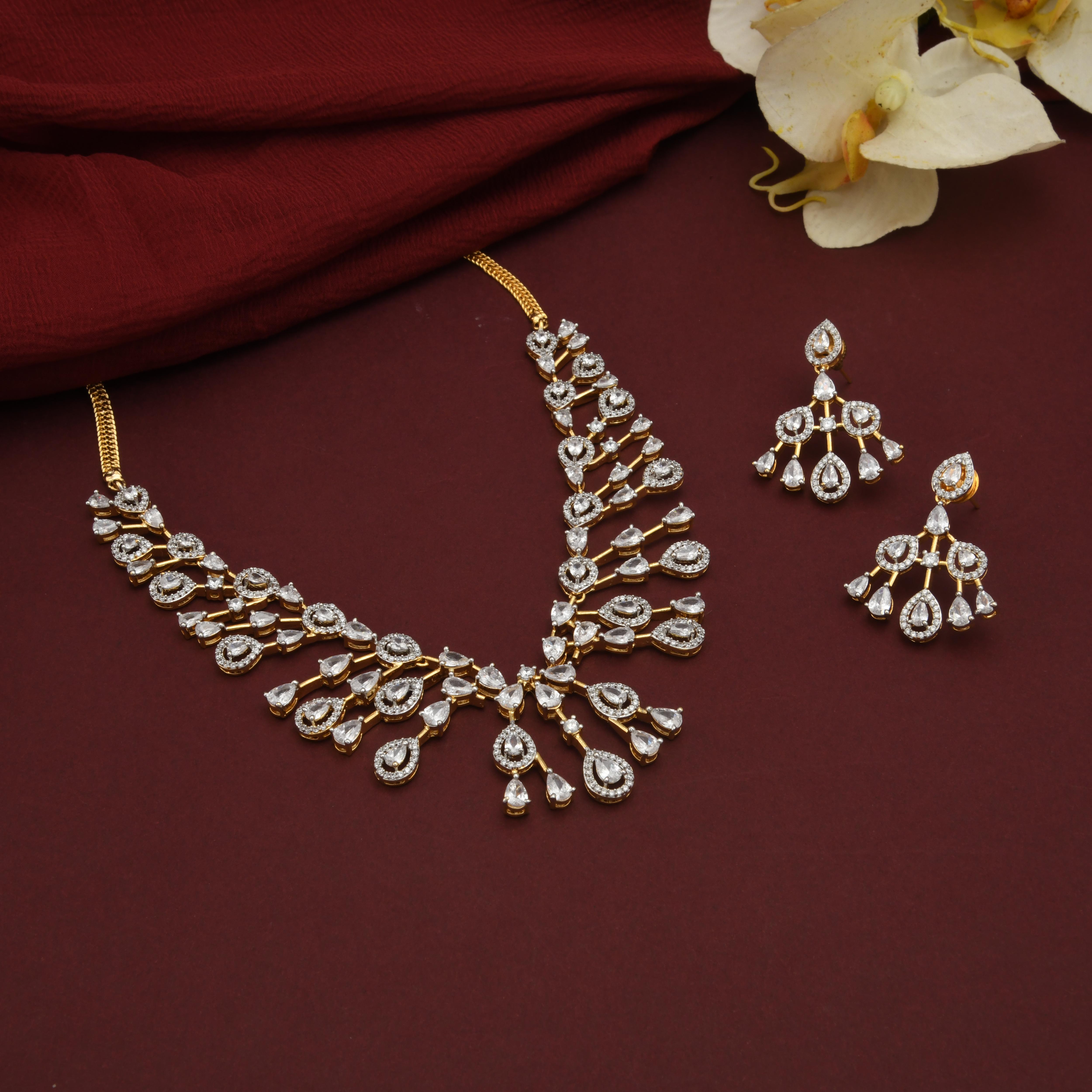 Naira Gold CZ Diamond Necklace Set