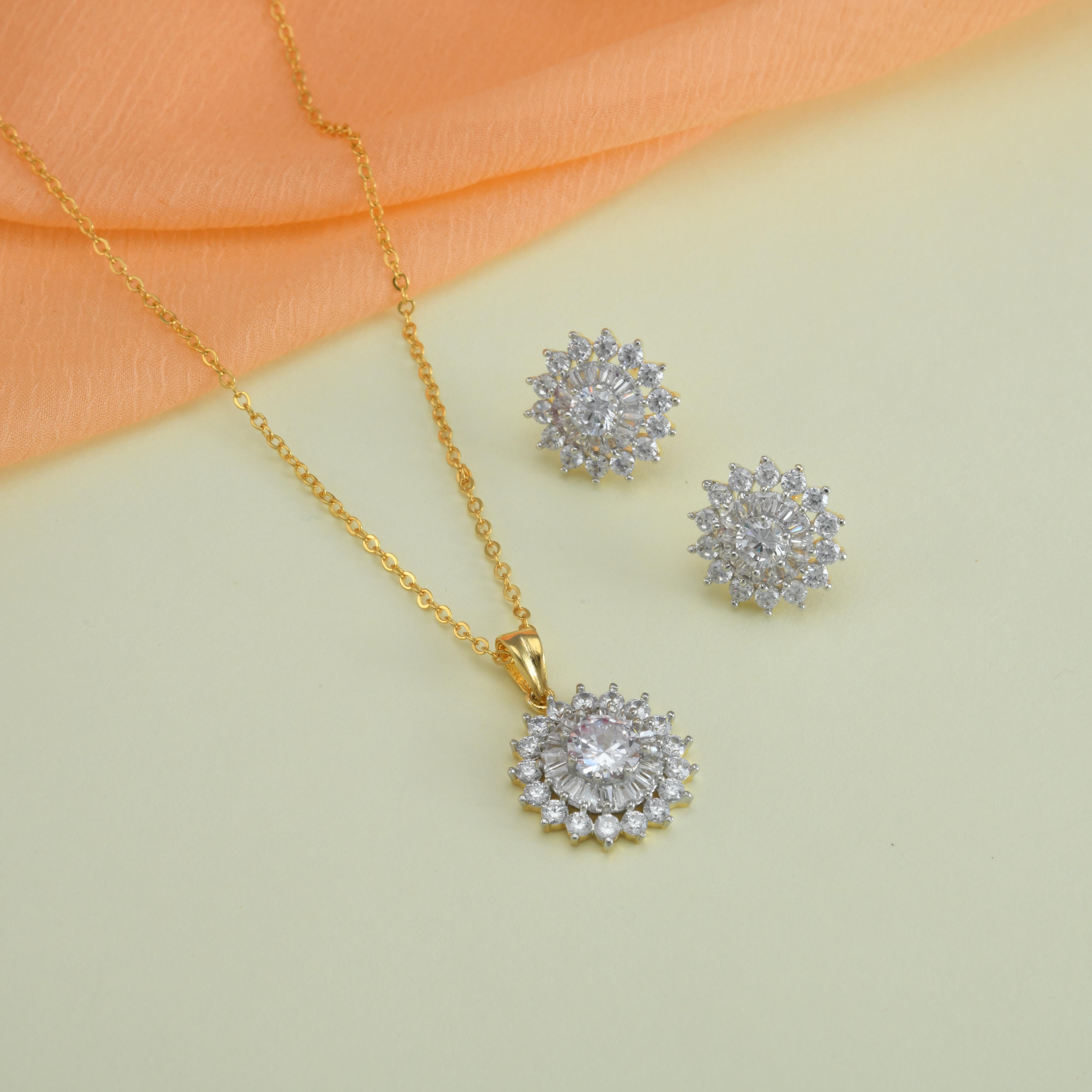 Double Circle CZ Pendant Set