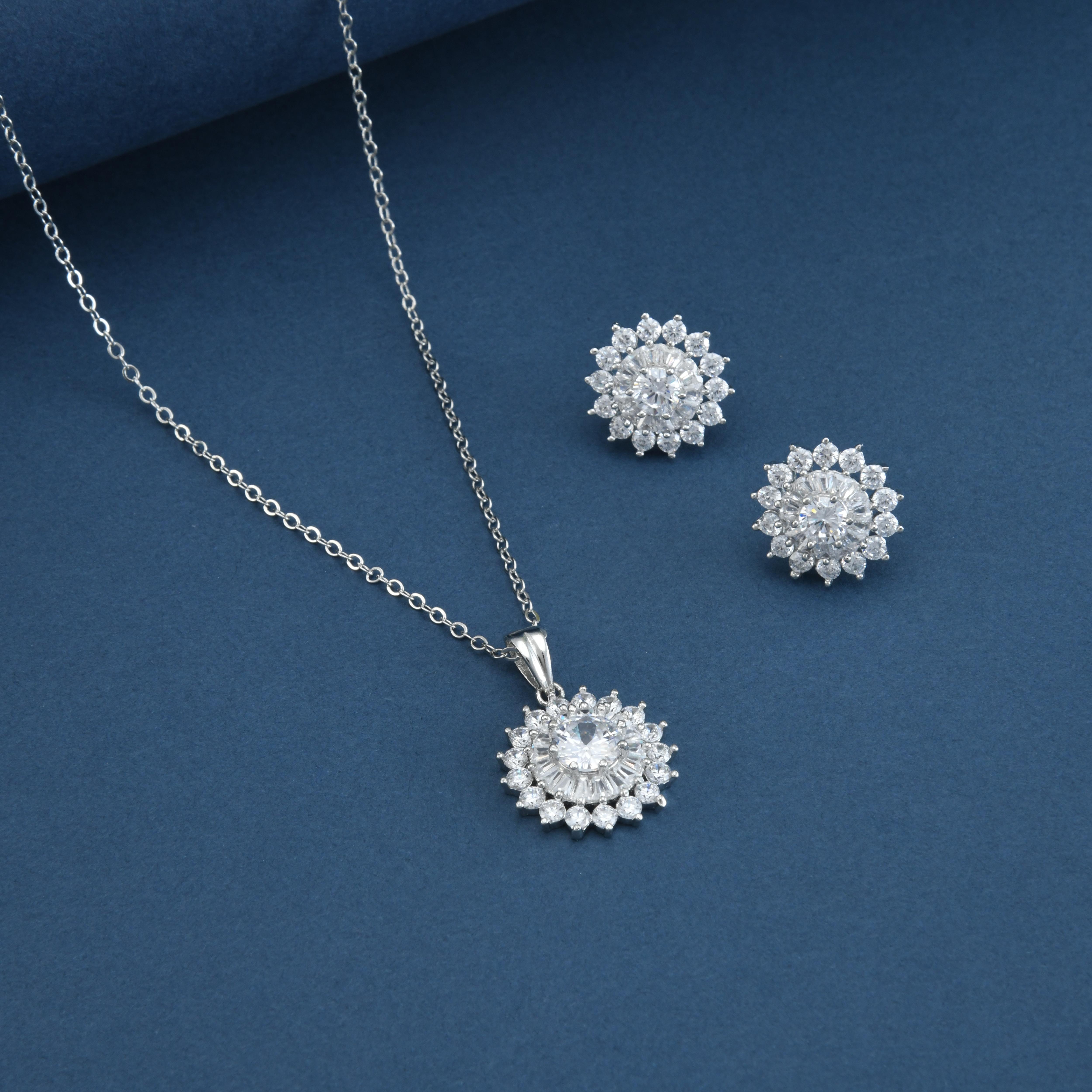 Double Circle CZ Pendant Set